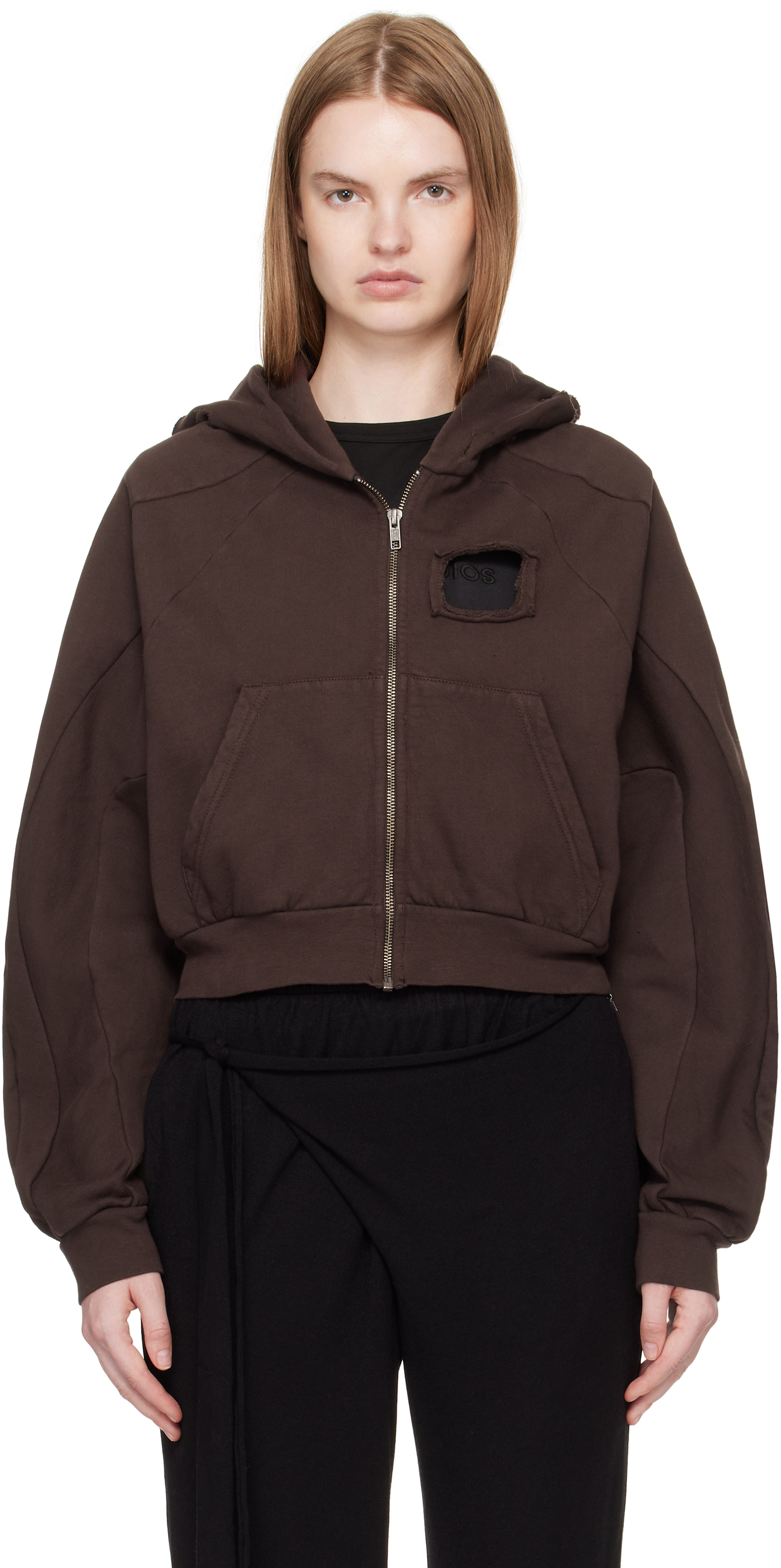 Ottolinger - Pull à capuche brun à effet usé et à glissière