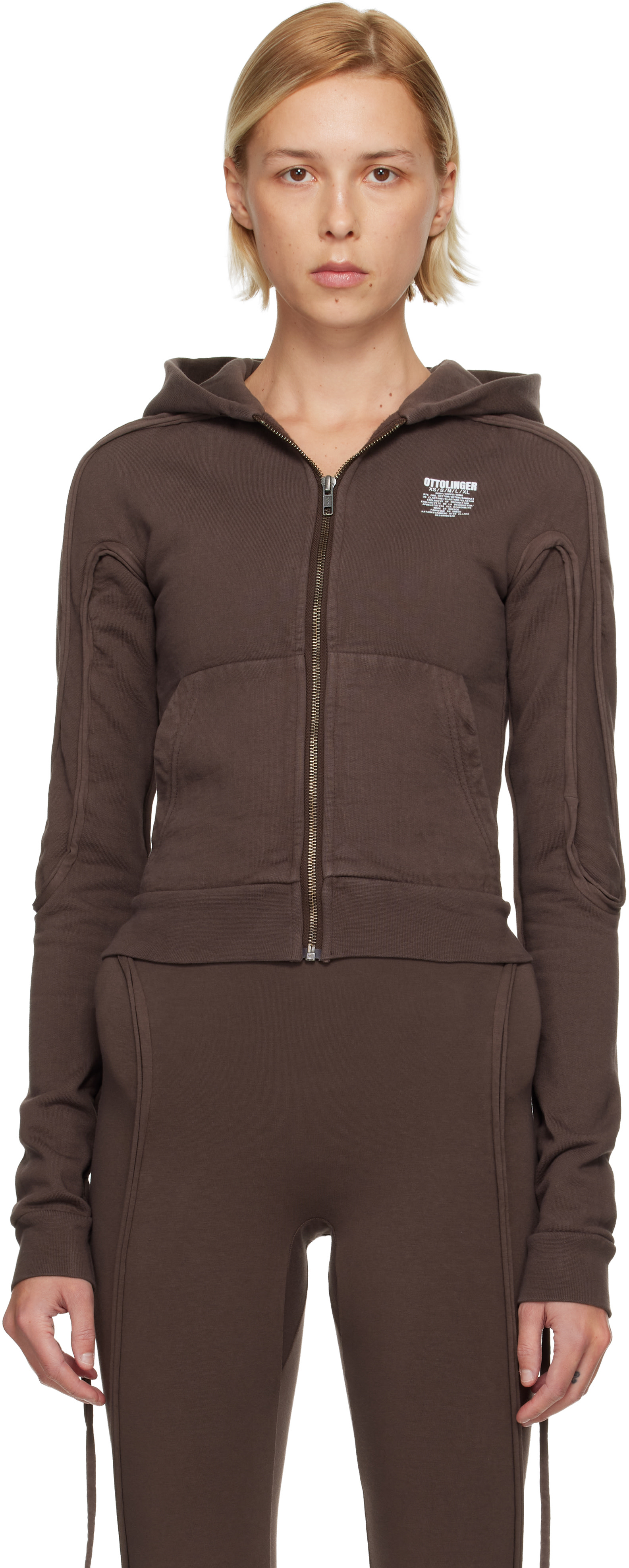 Ottolinger - Pull à capuche ajusté brun à glissière