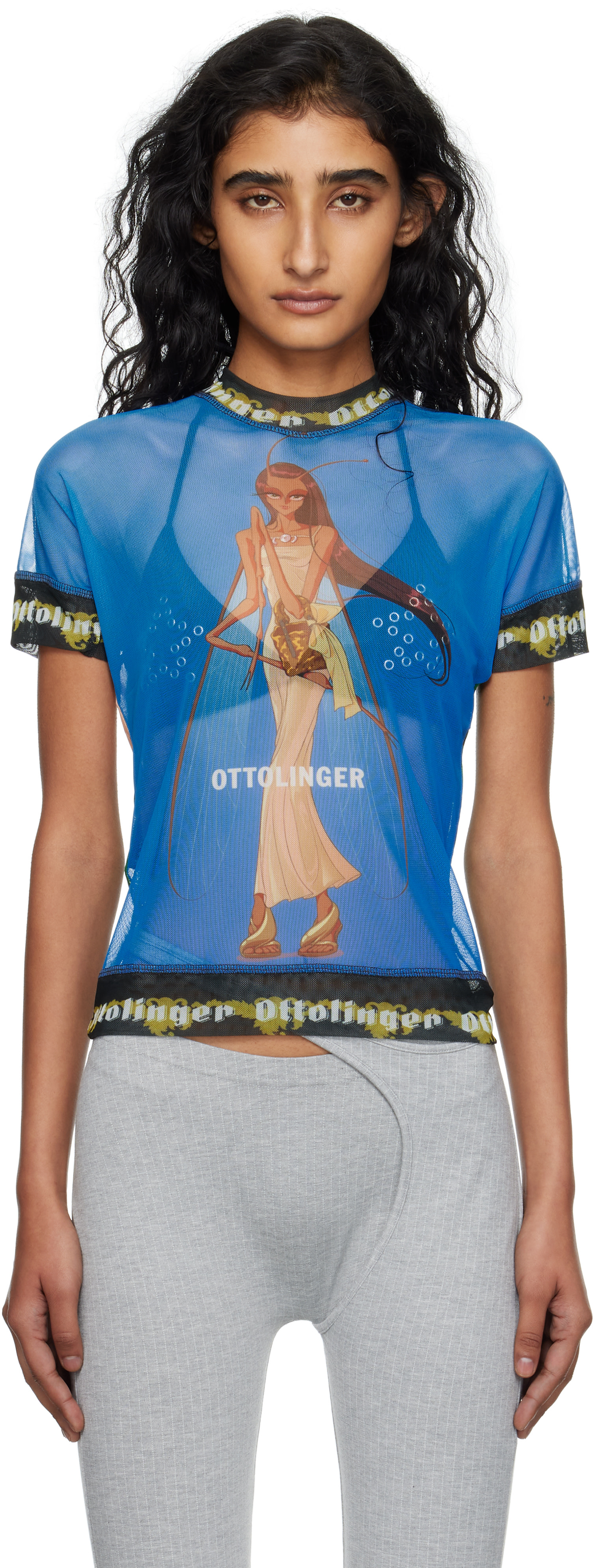 Ottolinger: Blue & Green Oversized Mesh T-shirt | SSENSE Vietnam