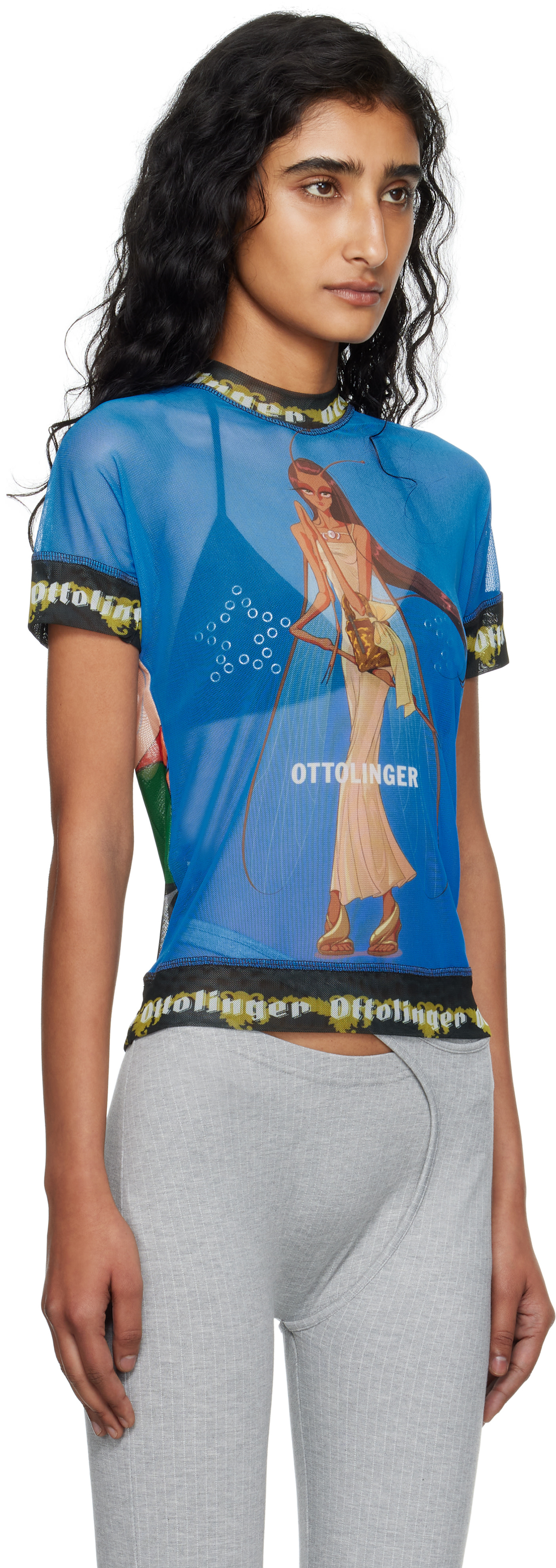 Ottolinger: Blue & Green Oversized Mesh T-shirt | SSENSE