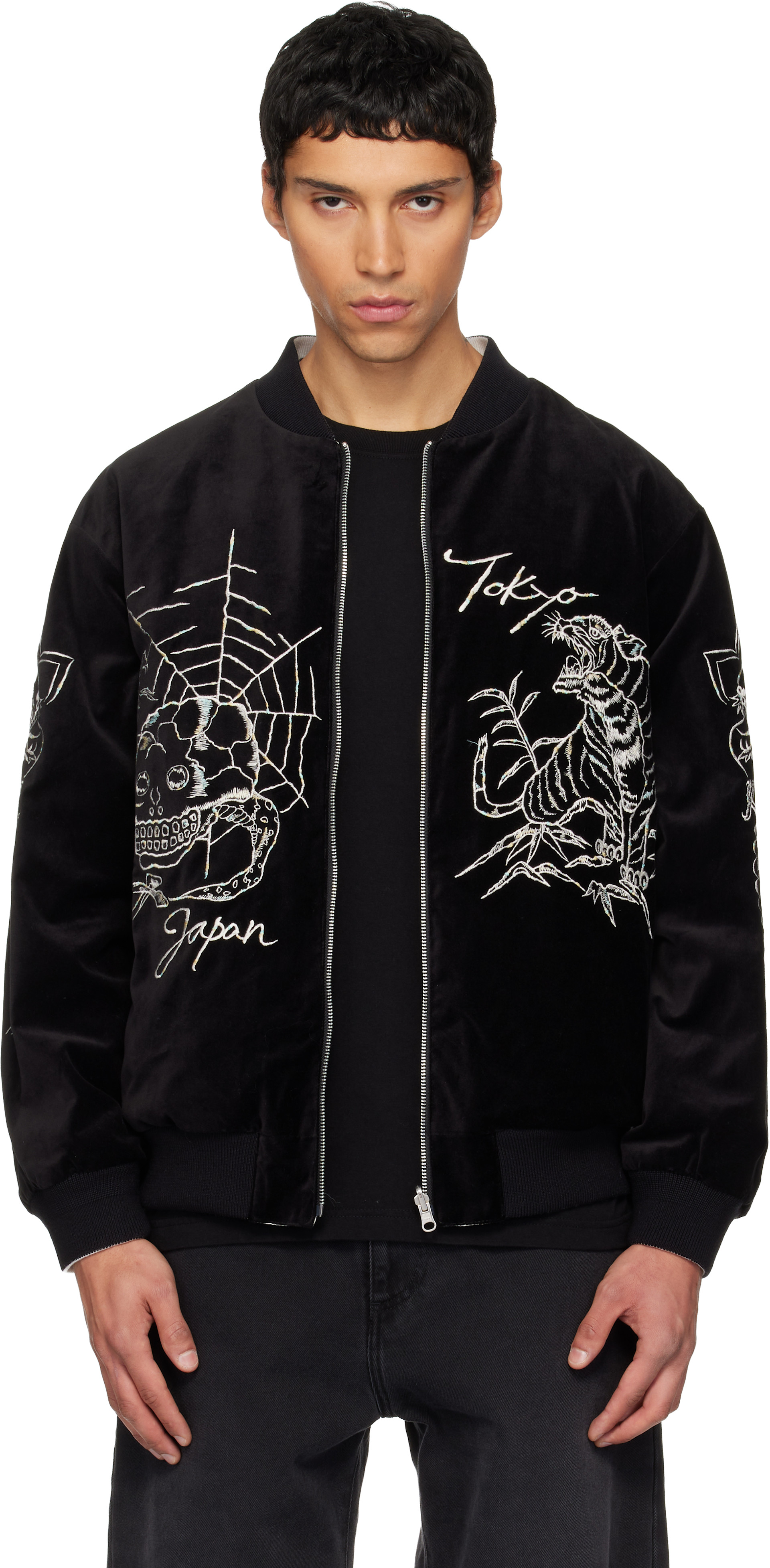 ジャケット・アウター NEIGHBORHOOD SOUVENIR JKT Neighborhood: Black Reversible Souvenir Jacket | SSENSE