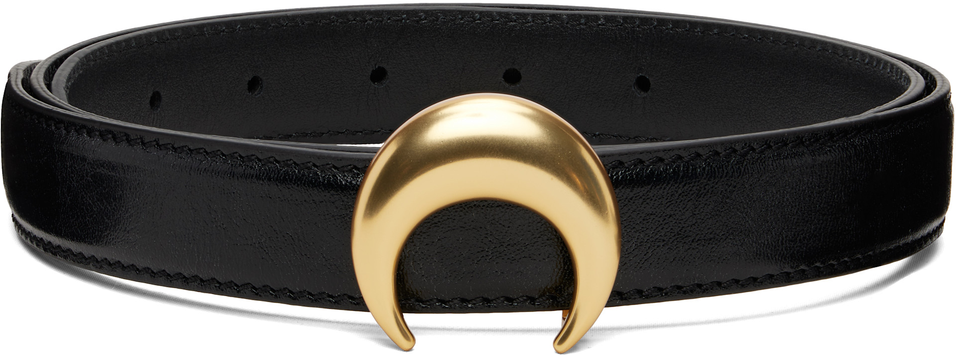 Marine Serre: Black Smooth Leather Moon Belt | SSENSE