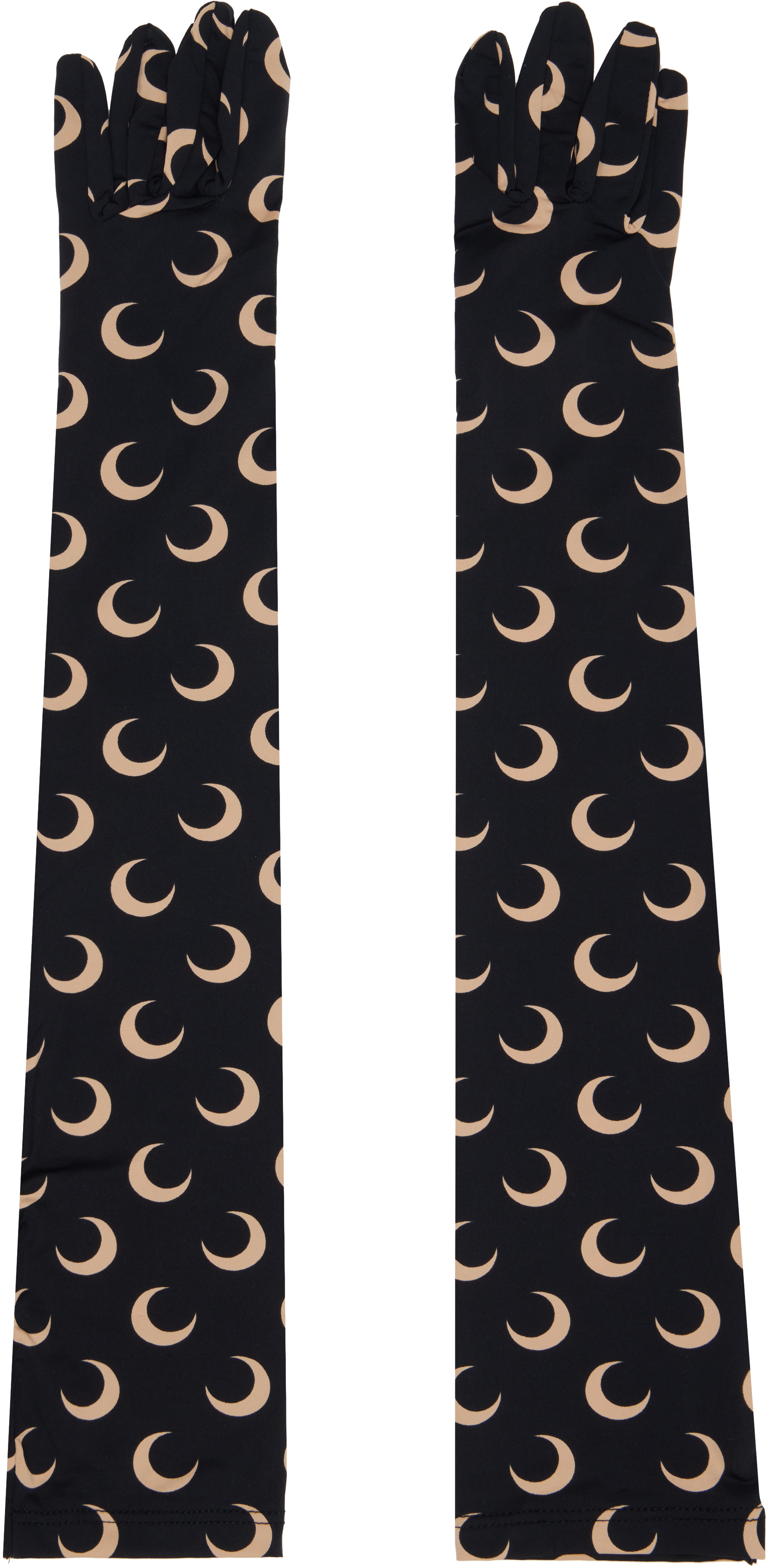 Marine Serre: Black Recycled Moon Jersey Long Gloves | SSENSE