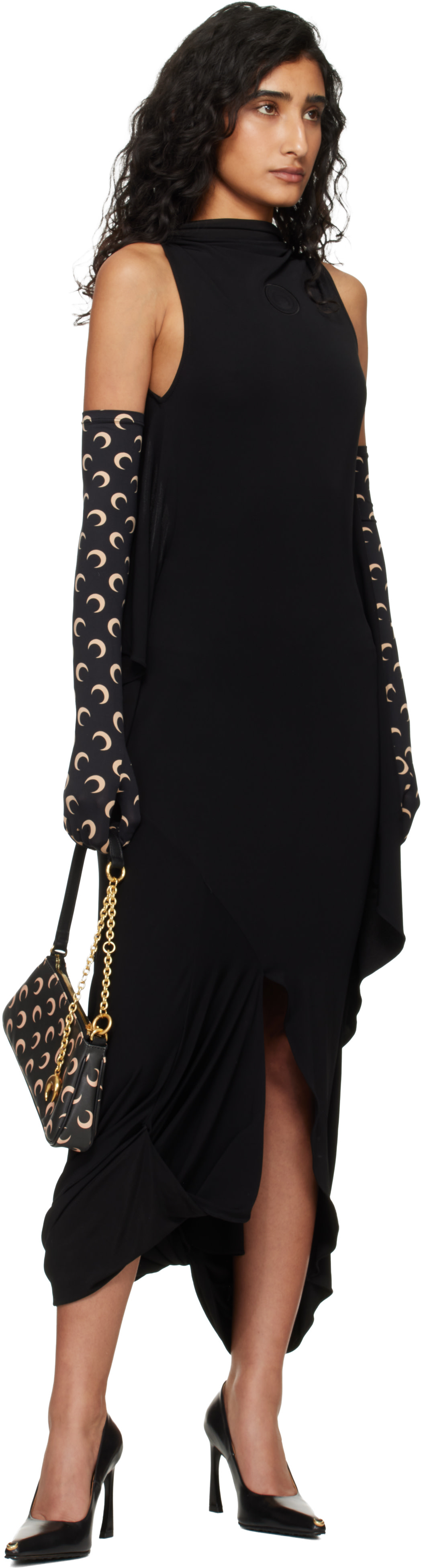 Marine Serre: Black Recycled Moon Jersey Long Gloves | SSENSE