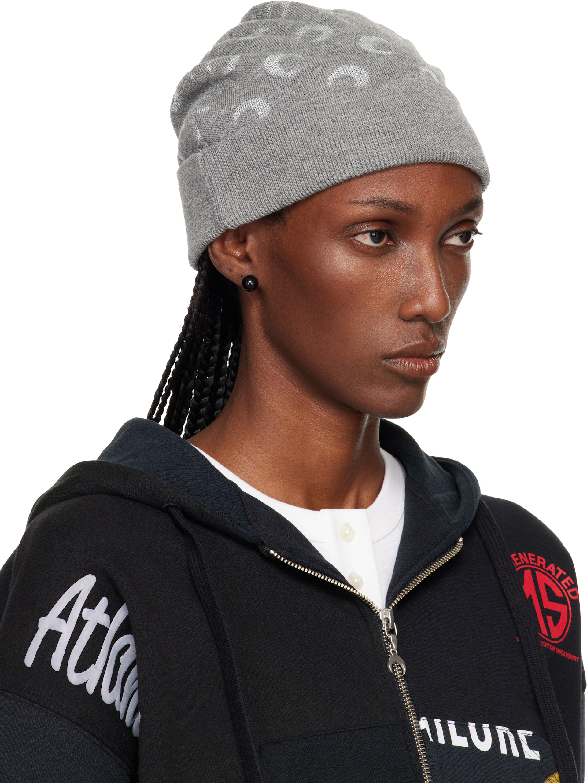 MARINE SERRE ビーニー Marine Serre: Gray Moon Jacquard Knit Beanie | SSENSE