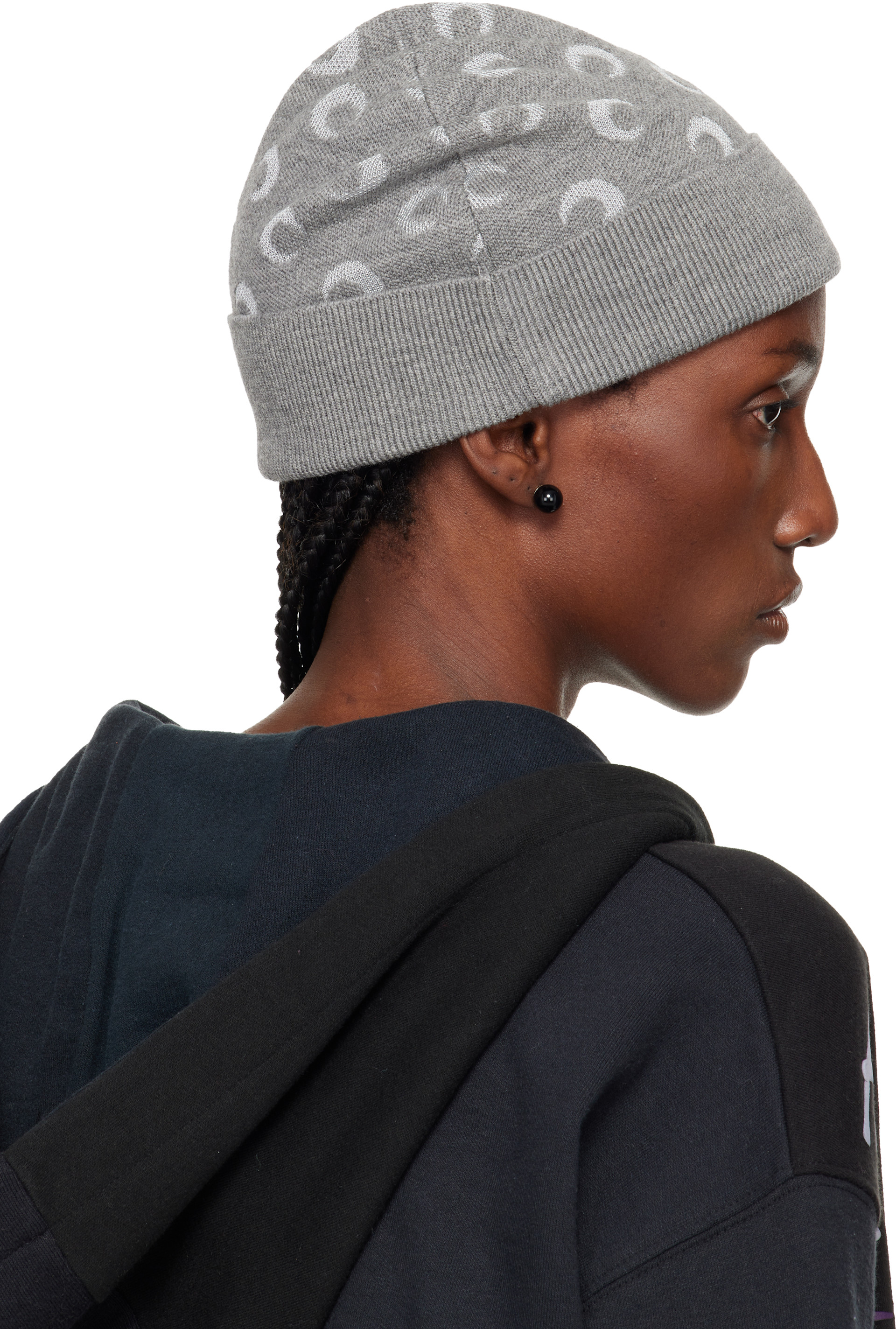 MARINE SERRE ビーニー Marine Serre: Gray Moon Jacquard Knit Beanie | SSENSE