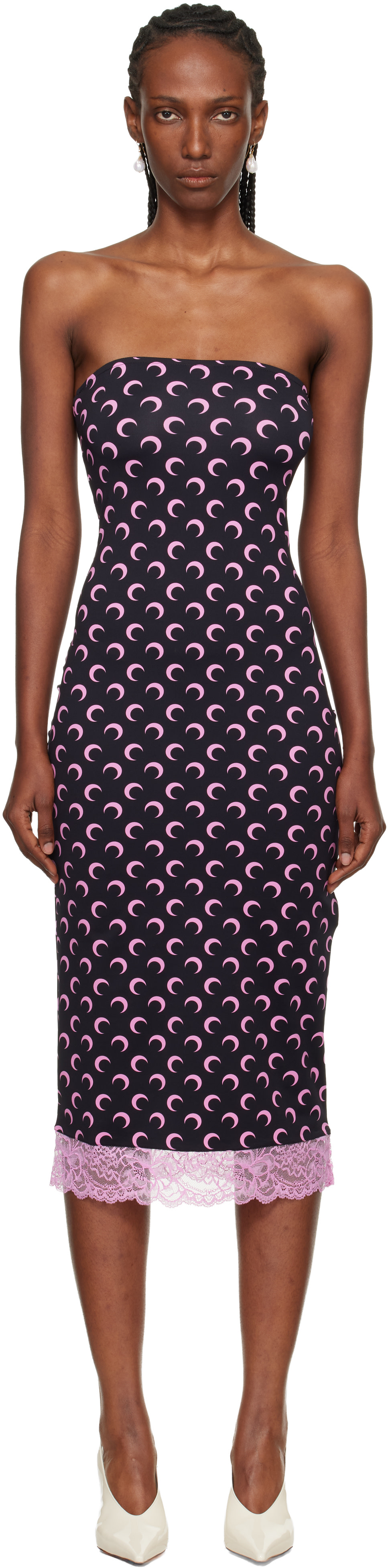 Marine Serre: Black Recycled Moon Jersey Bustier Midi Dress | SSENSE