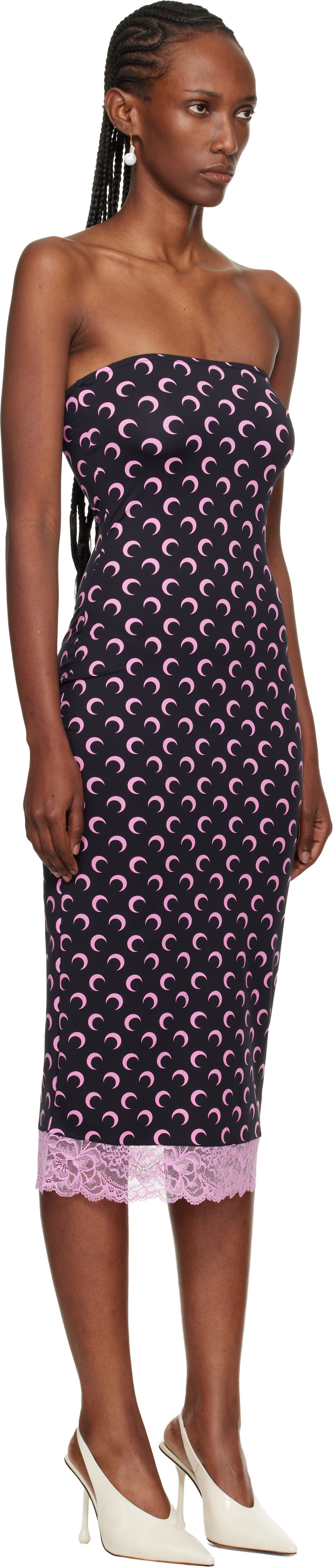 Marine Serre: Black Recycled Moon Jersey Bustier Midi Dress | SSENSE