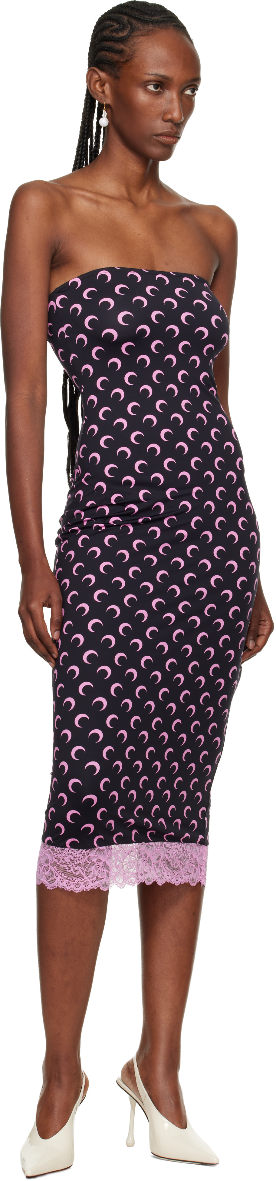 Marine Serre: Black Recycled Moon Jersey Bustier Midi Dress | SSENSE