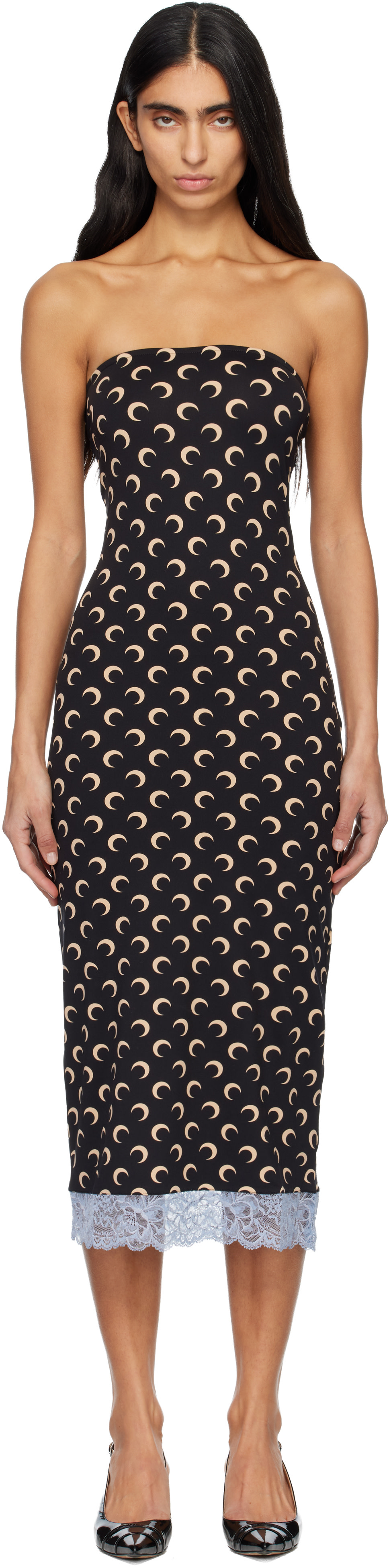 Marine Serre: Black Recycled Moon Jersey Bustier Midi Dress | SSENSE  Argentina