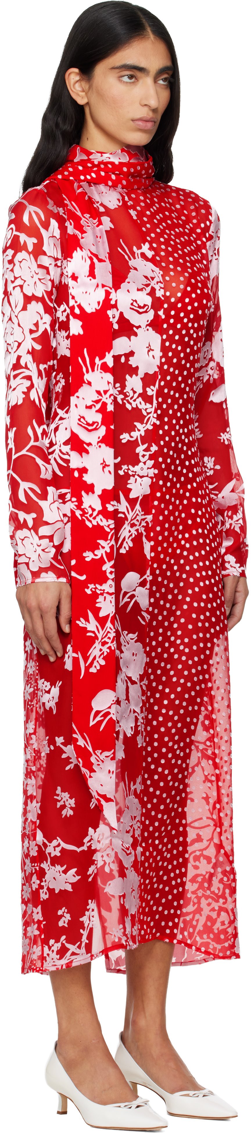 marine serre red dress Marine Serre: Red Regenerated Raso Silk Scarves Ls Maxi Dress