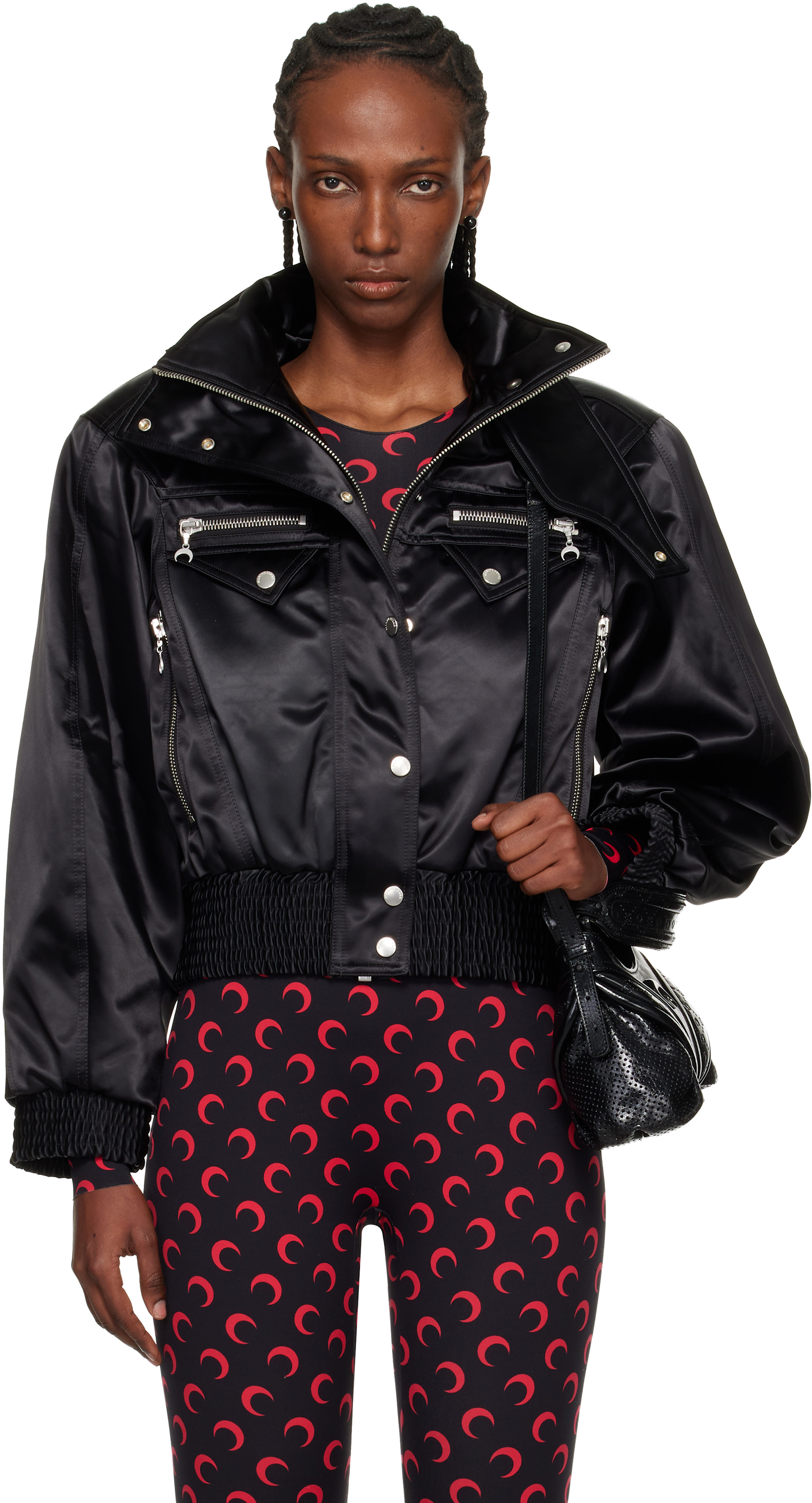 Marine Serre: Black Satin Nylon Bomber Jacket | SSENSE