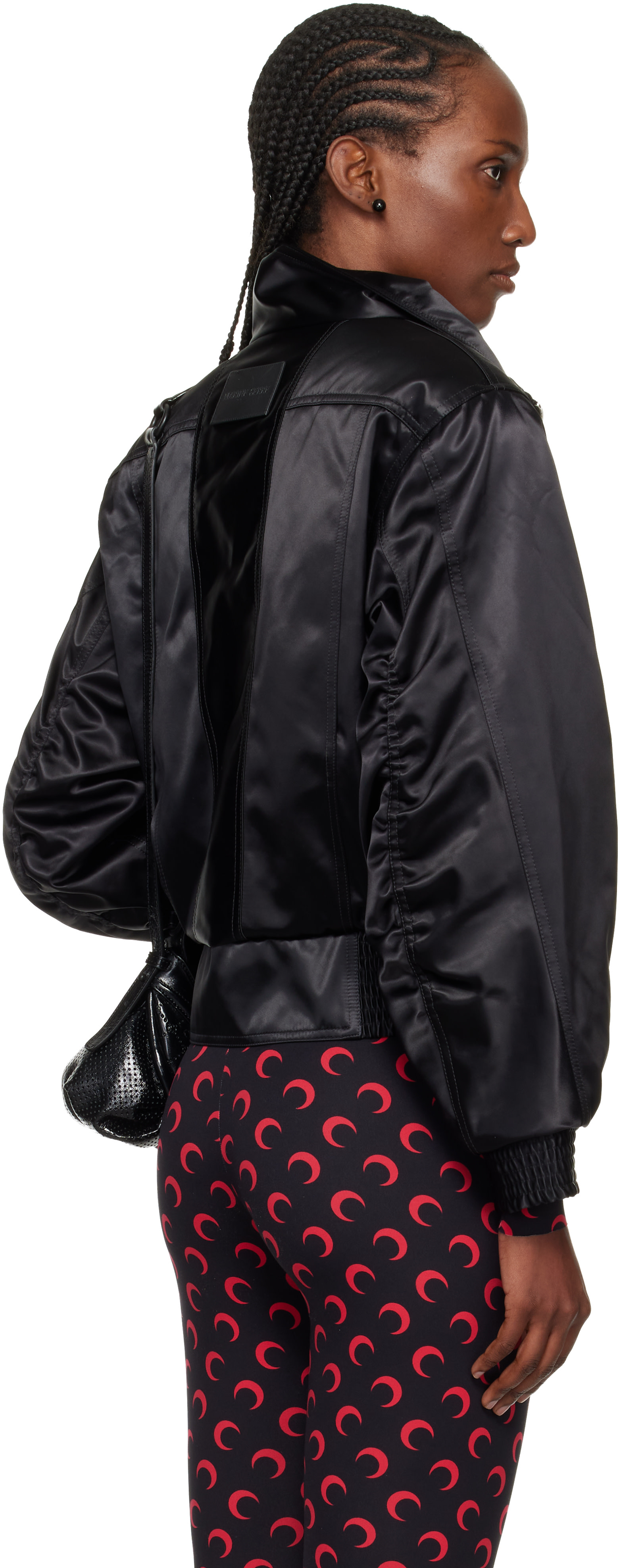 Marine Serre: Black Satin Nylon Bomber Jacket | SSENSE