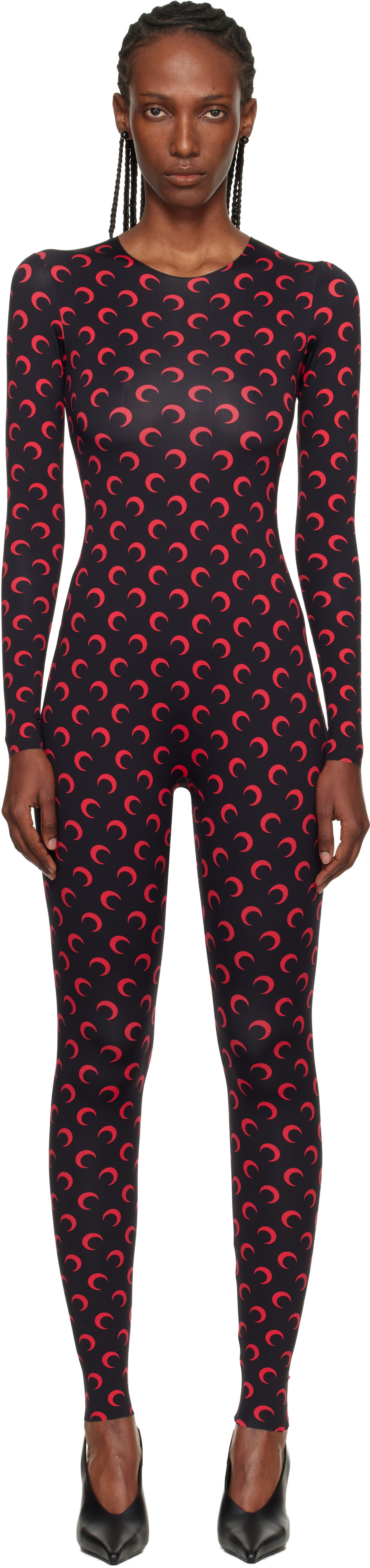Marine Serre: Black Moon Printed Jersey LS Jumpsuit | SSENSE