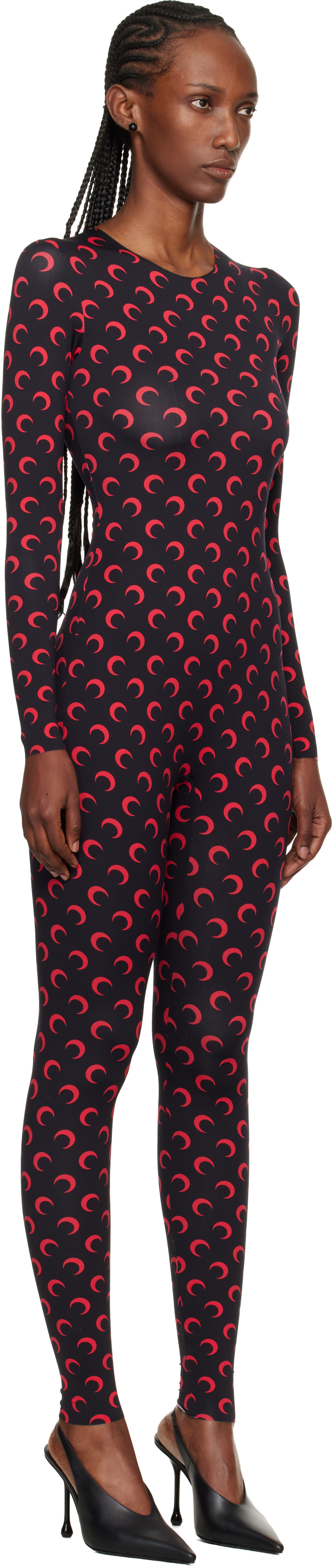 Marine Serre: Black Moon Printed Jersey LS Jumpsuit | SSENSE