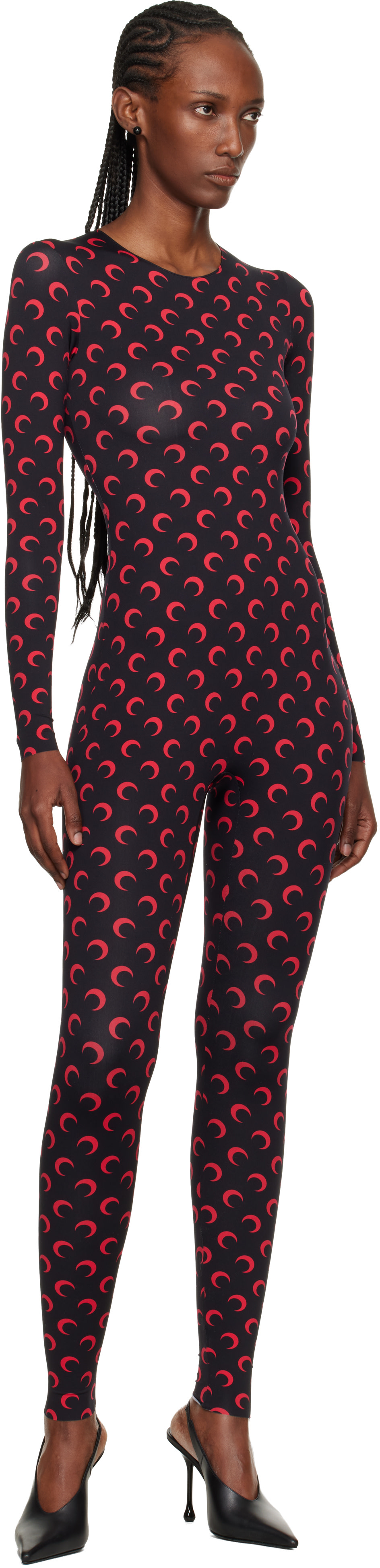 Marine Serre: Black Moon Printed Jersey LS Jumpsuit | SSENSE