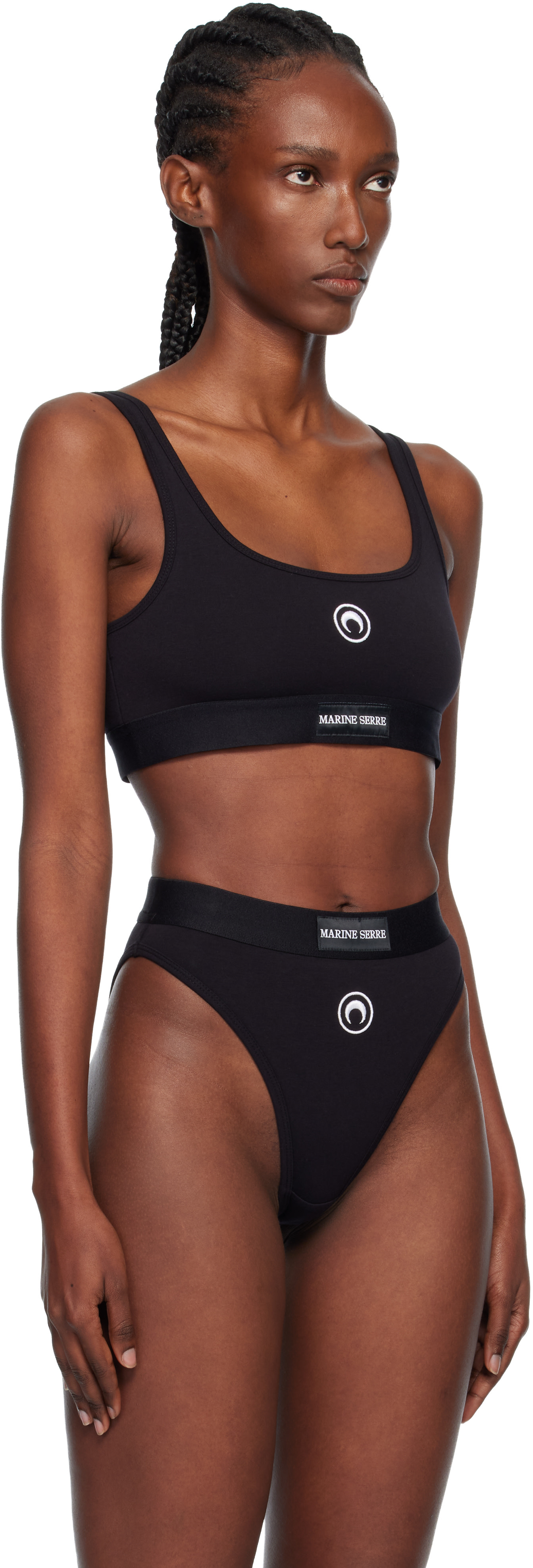 Marine Serre: Black Moon Logo Stretched Jersey Sport Bra | SSENSE