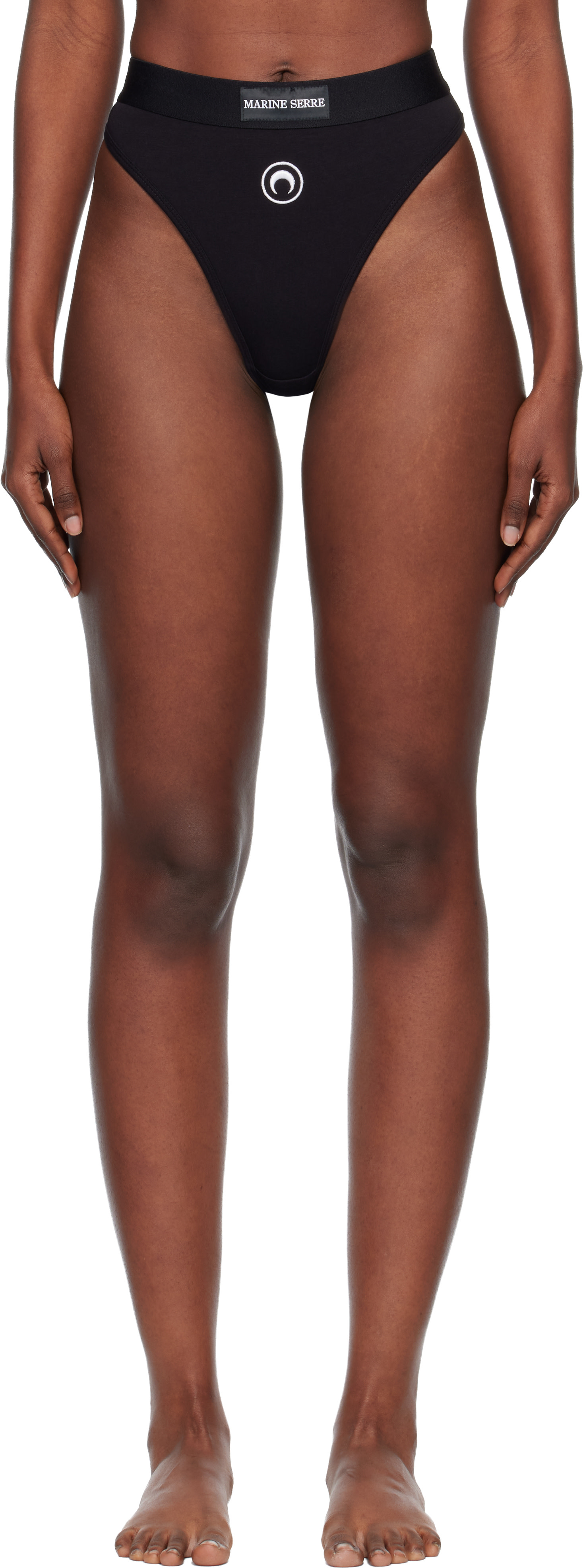 Marine Serre: Black Moon Logo Stretched Jersey High-Waist Briefs