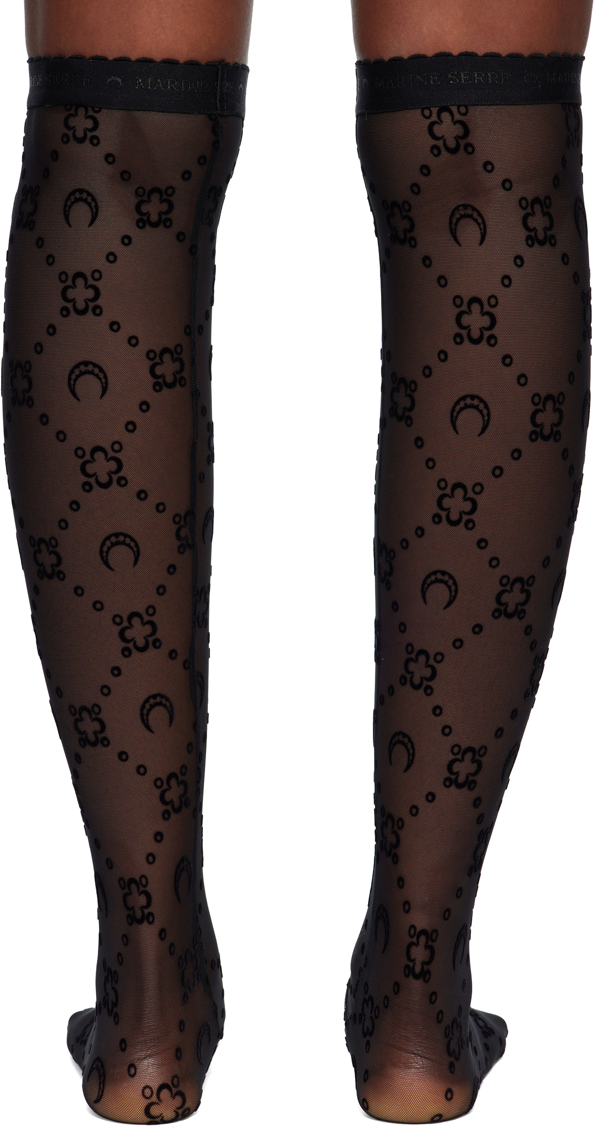 在*。様 MARINE SERRE ロングブーツ Marine Serre: Black Moonogram Mesh Flock Long Socks | SSENSE