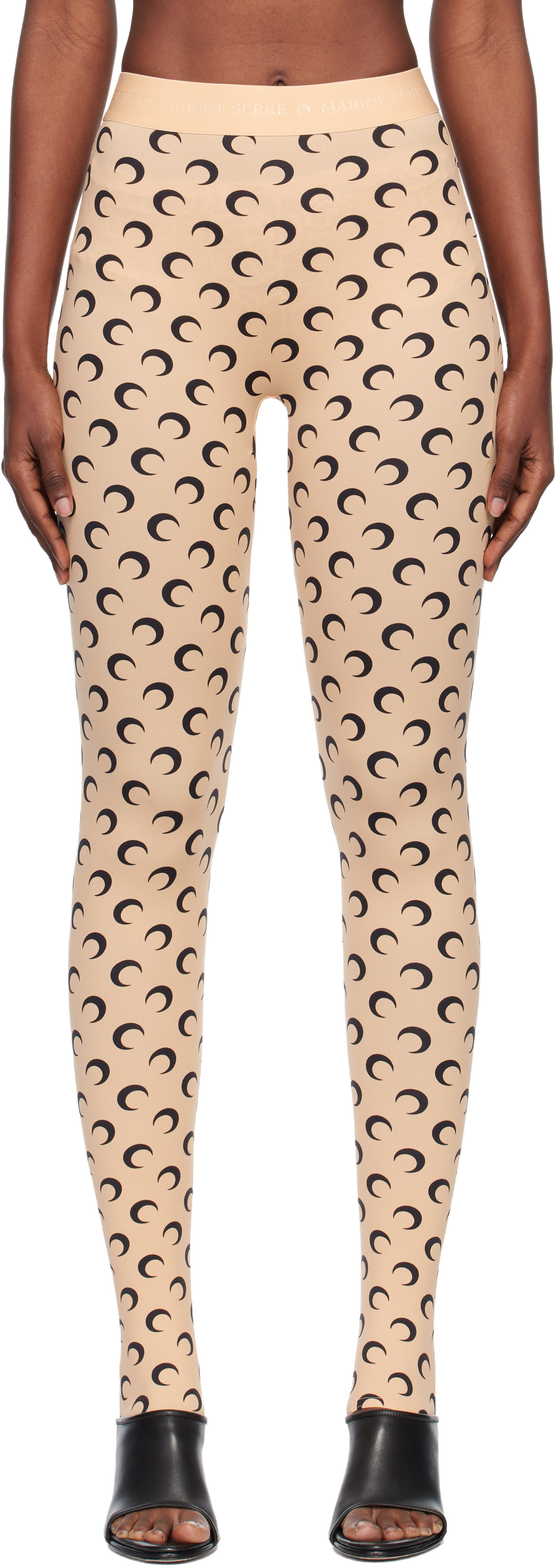 Marine Serre: Tan Recycled Moon Jersey Stirrup Leggings | SSENSE