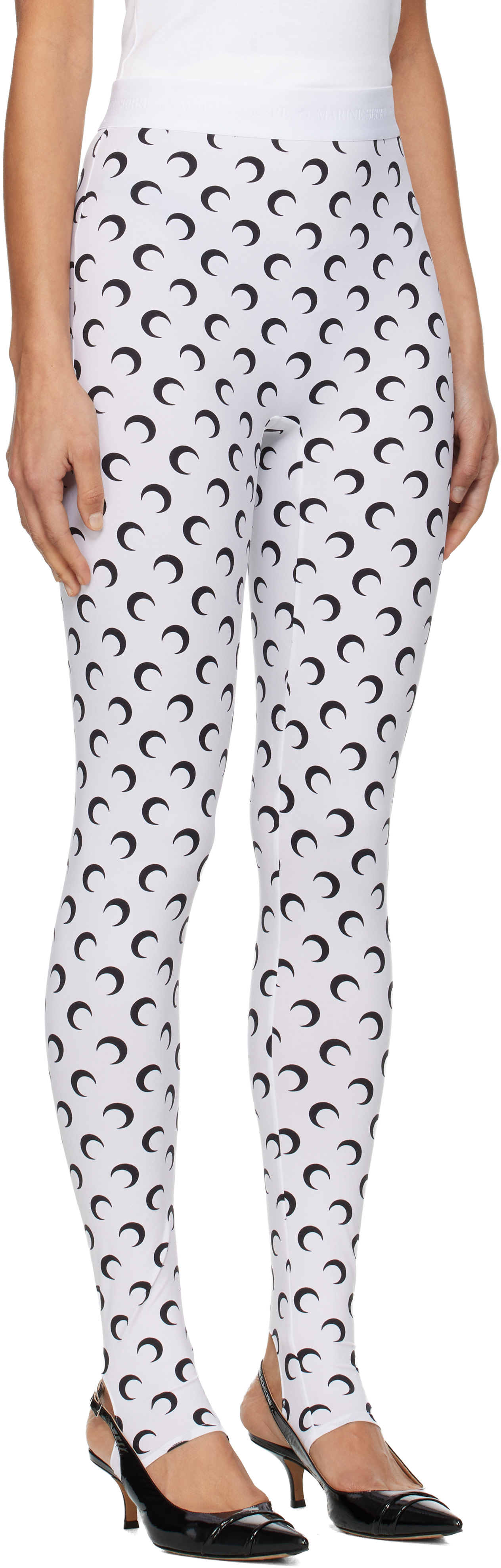 Marine Serre: White Recycled Moon Jersey Stirrup Leggings | SSENSE