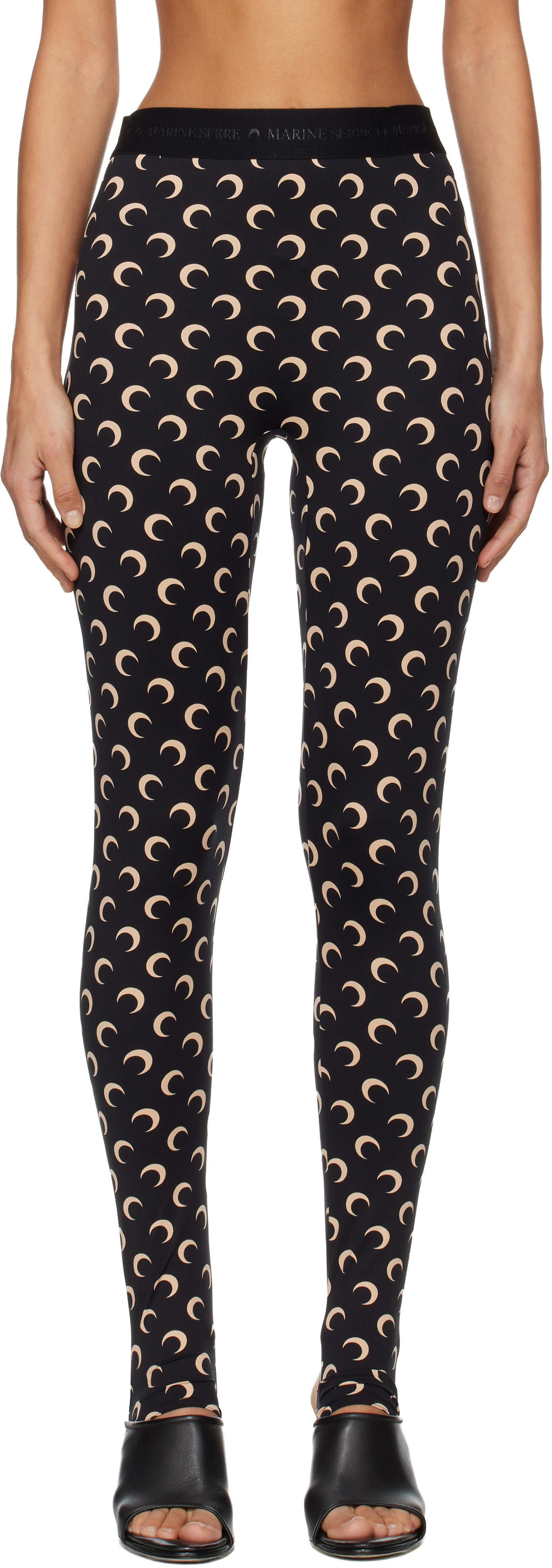 Marine Serre: Black Recycled Moon Jersey Stirrup Leggings | SSENSE