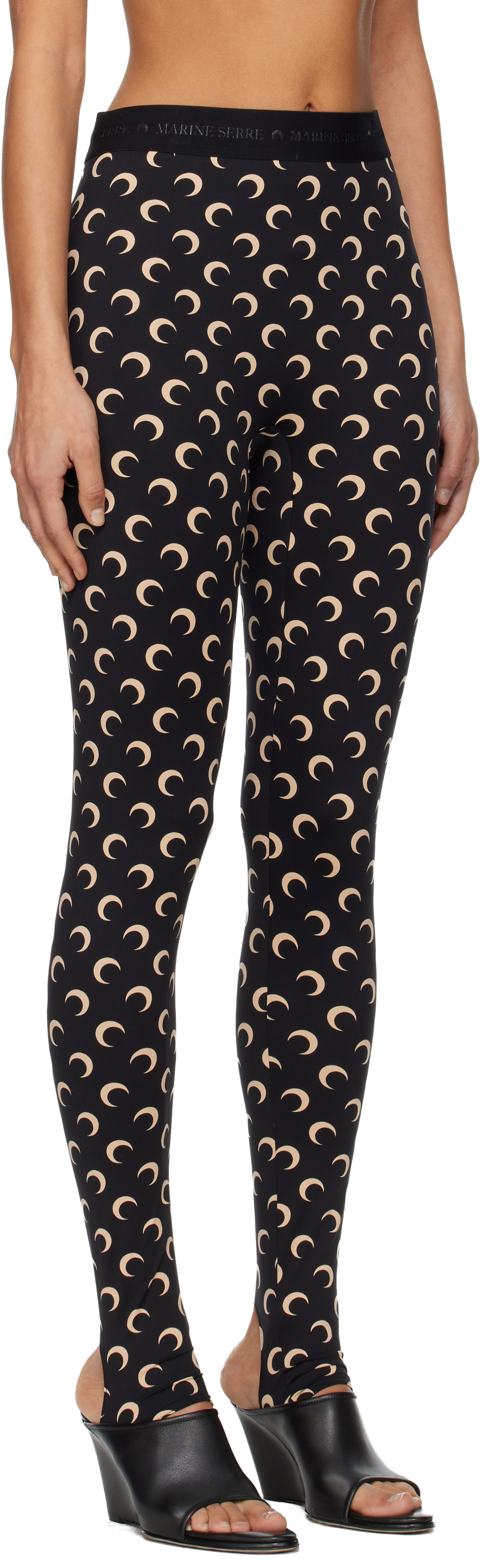 Marine Serre: Black Recycled Moon Jersey Stirrup Leggings | SSENSE
