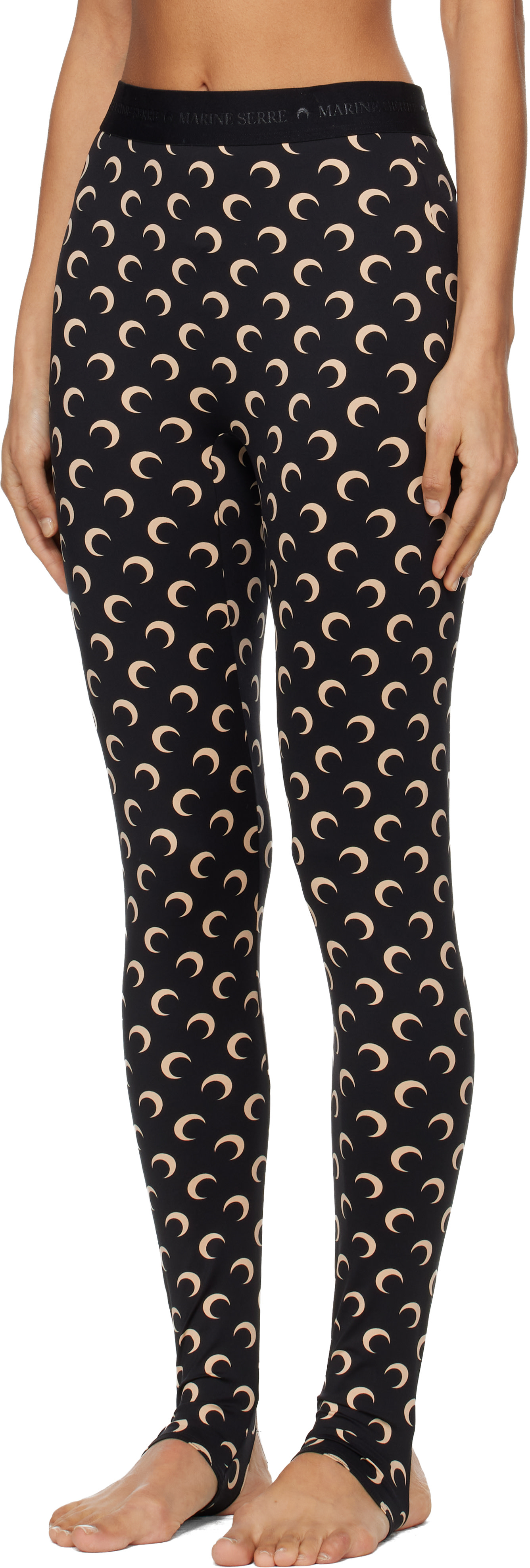 Marine Serre: Black Recycled Moon Jersey Stirrup Leggings | SSENSE