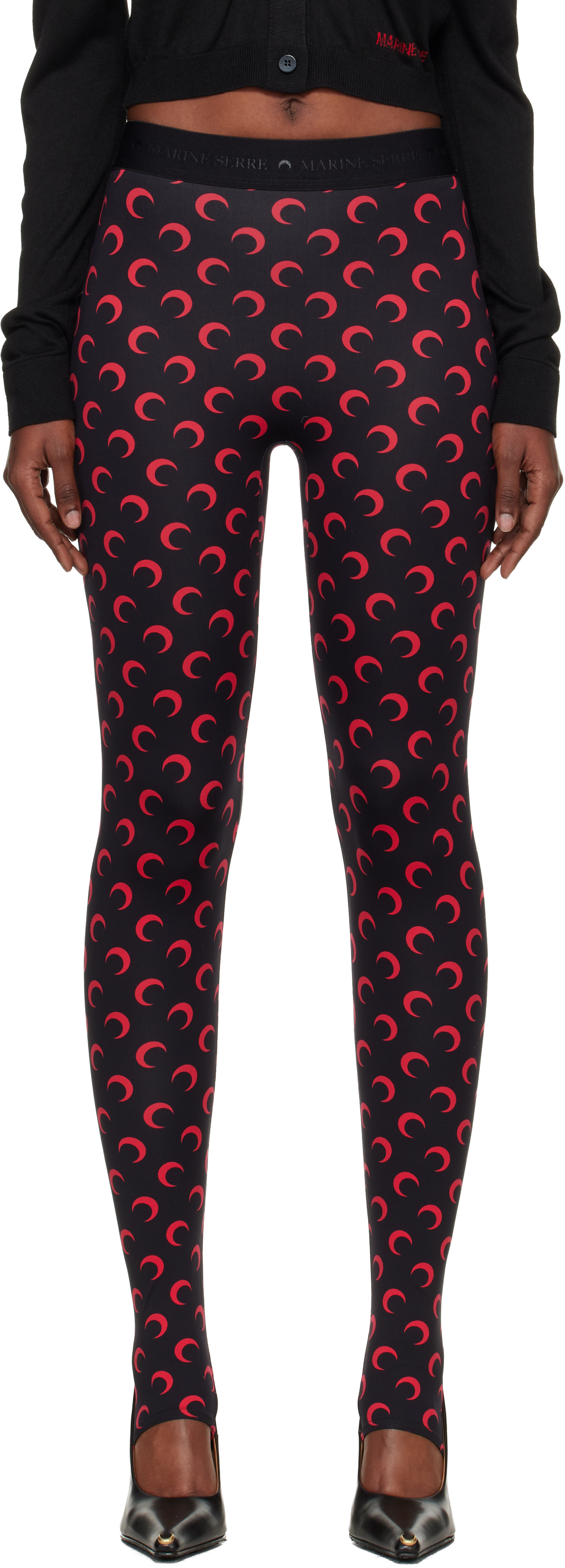 Marine Serre: Black Moon Printed Jersey Leggings | SSENSE