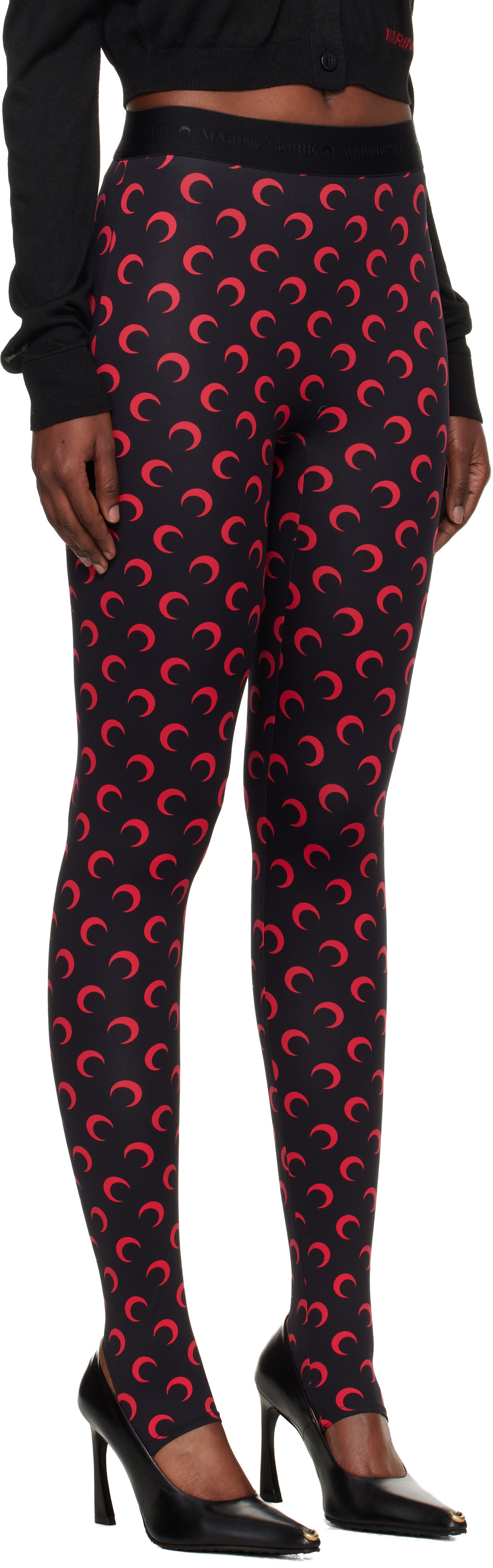 Marine Serre: Black Moon Printed Jersey Leggings | SSENSE
