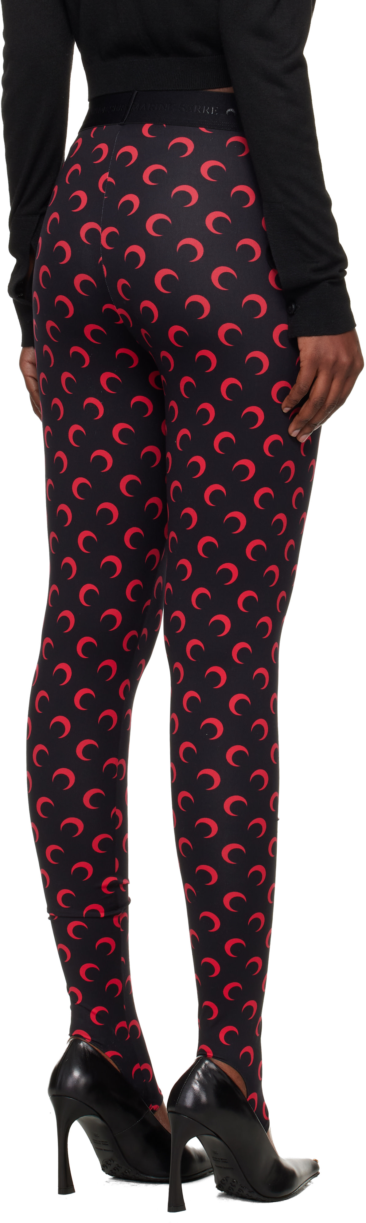 Marine Serre: Black Moon Printed Jersey Leggings | SSENSE