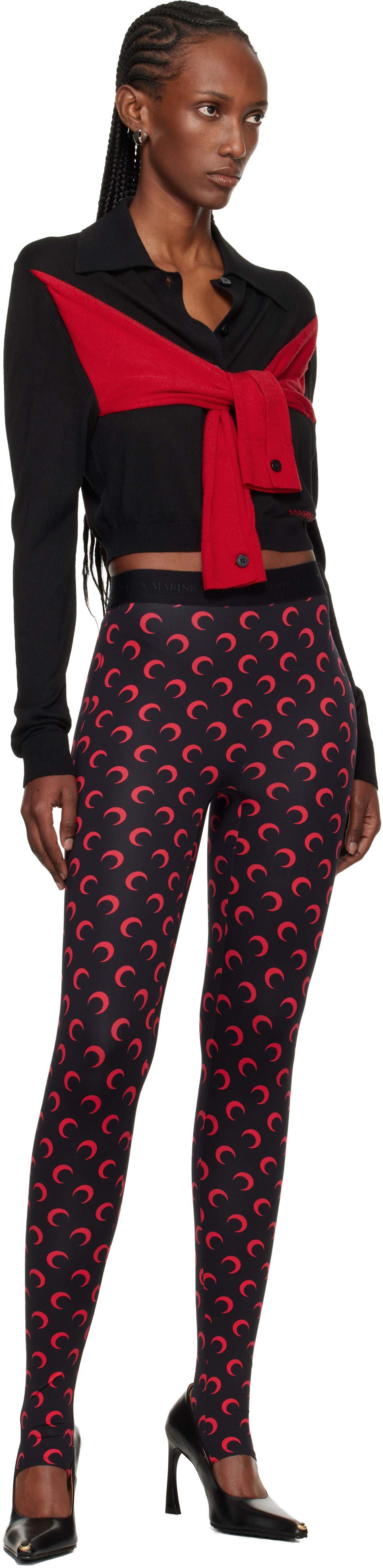 Marine Serre: Black Moon Printed Jersey Leggings | SSENSE