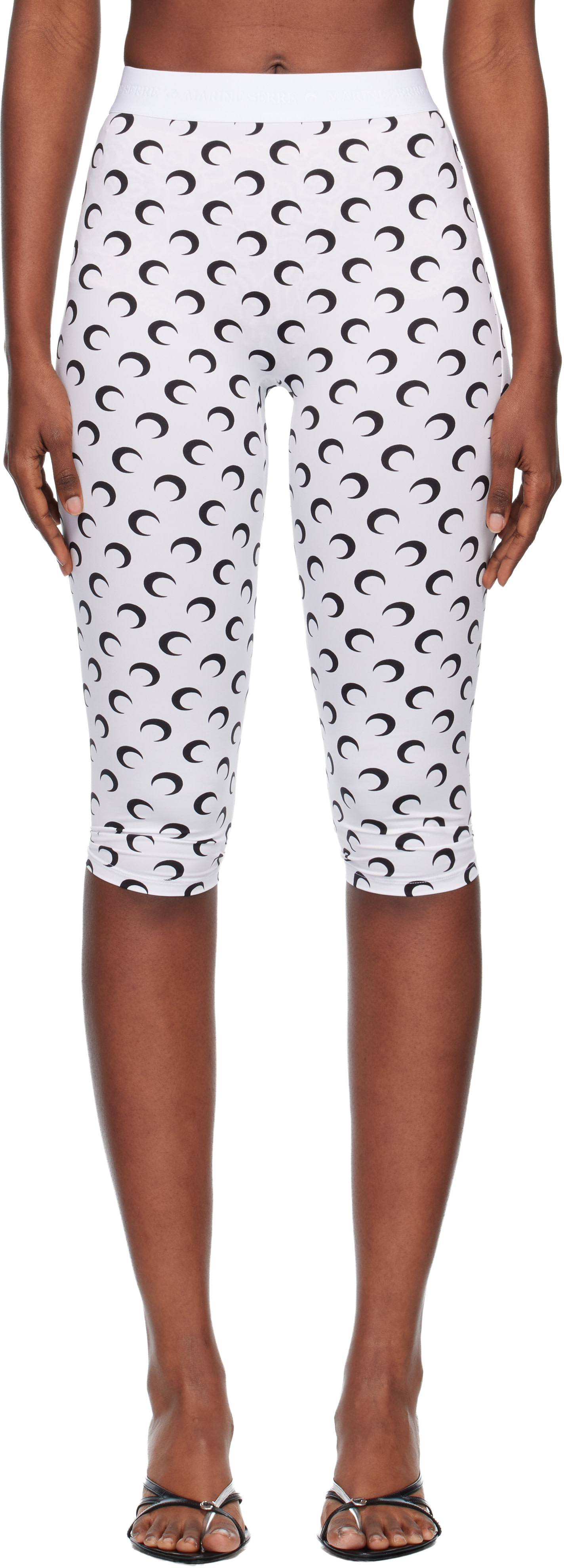 Marine Serre: White Recycled Moon Jersey Capri Leggings | SSENSE