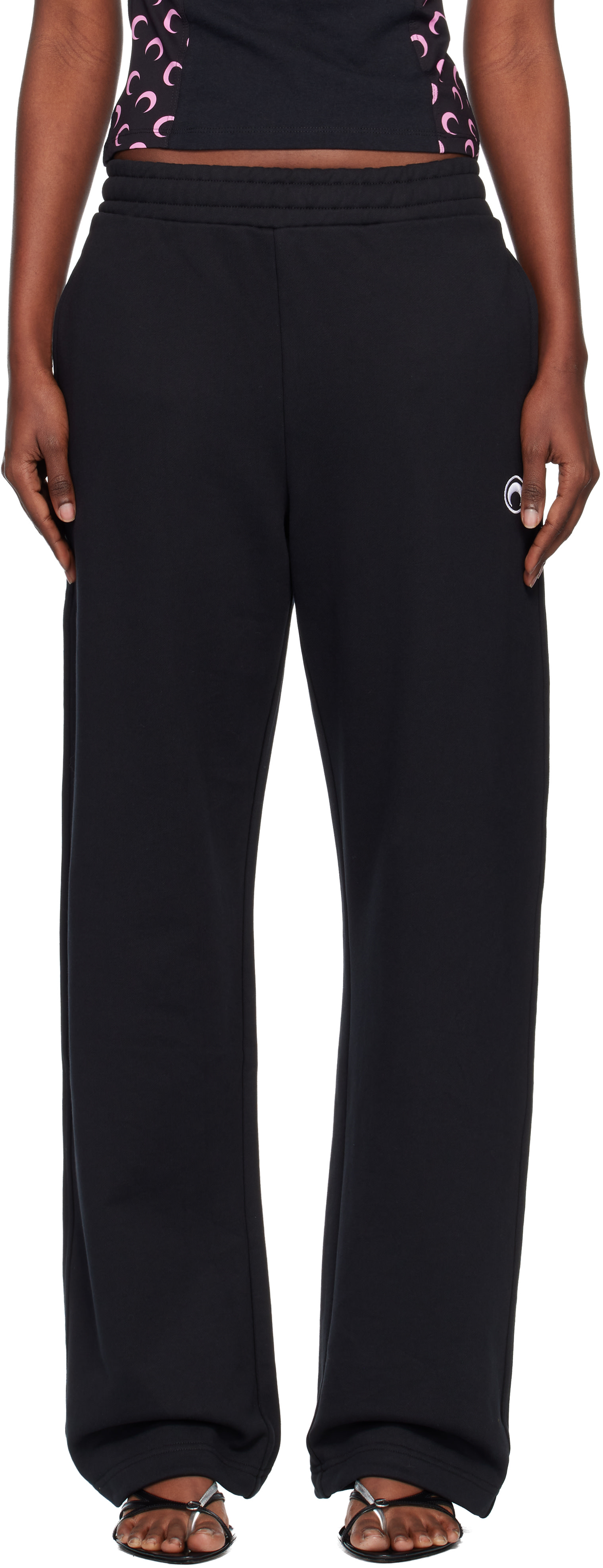 Marine Serre: Black Moon Logo Fleece Sweatpants | SSENSE