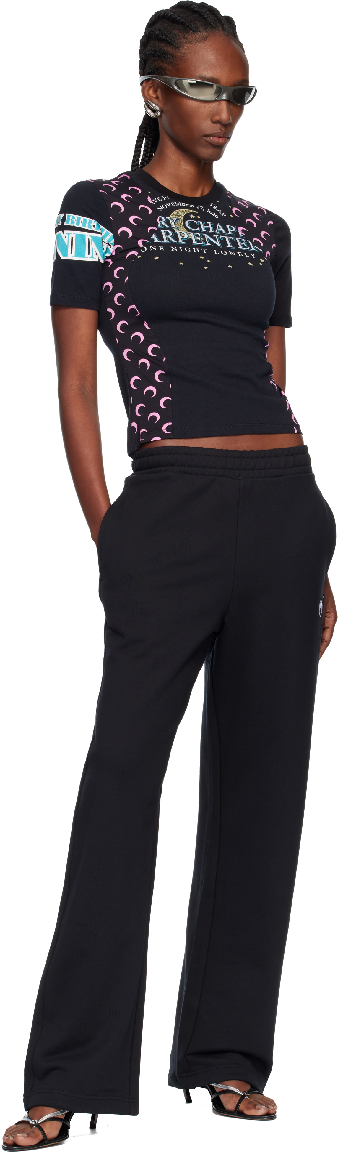 Marine Serre: Black Moon Logo Fleece Sweatpants | SSENSE Canada