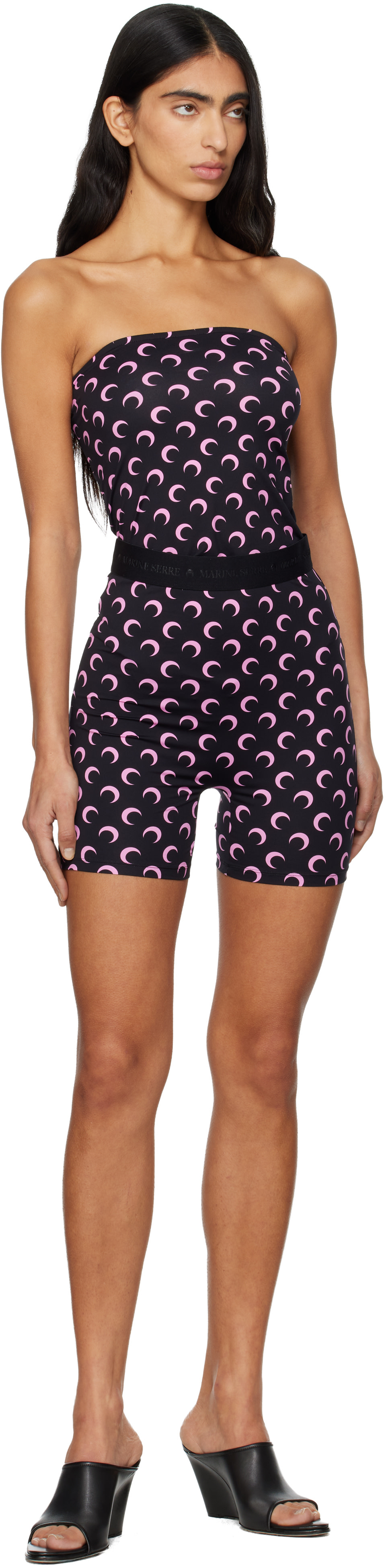 Marine Serre: Black Moon Printed Jersey Biker Shorts | SSENSE