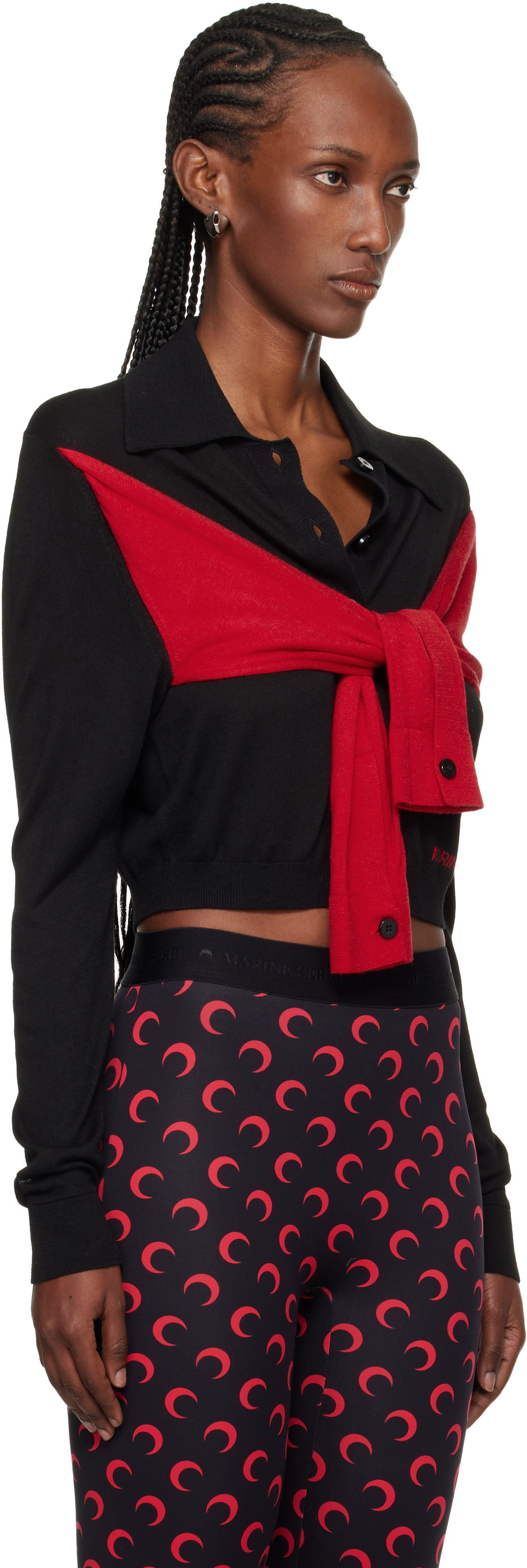 Marine Serre: Black Hybrid Knit Wrapped Cardigan | SSENSE