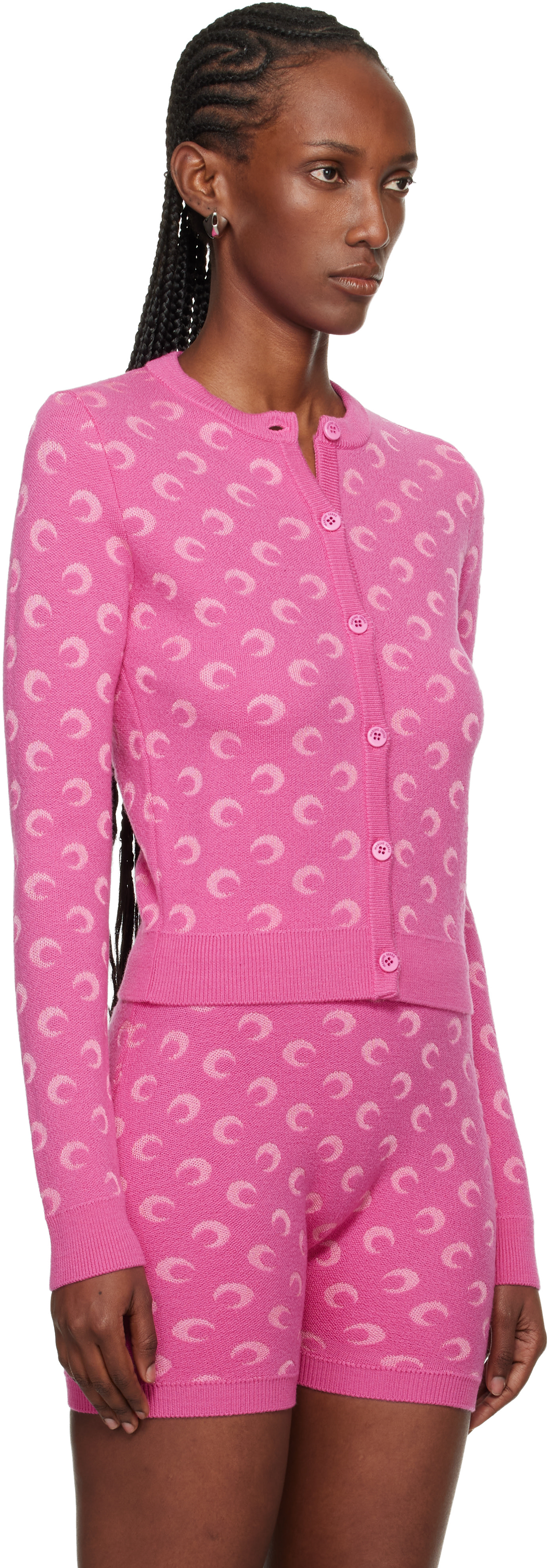 Marine Serre: Pink Moon Jacquard Knit Fitted Cardigan | SSENSE