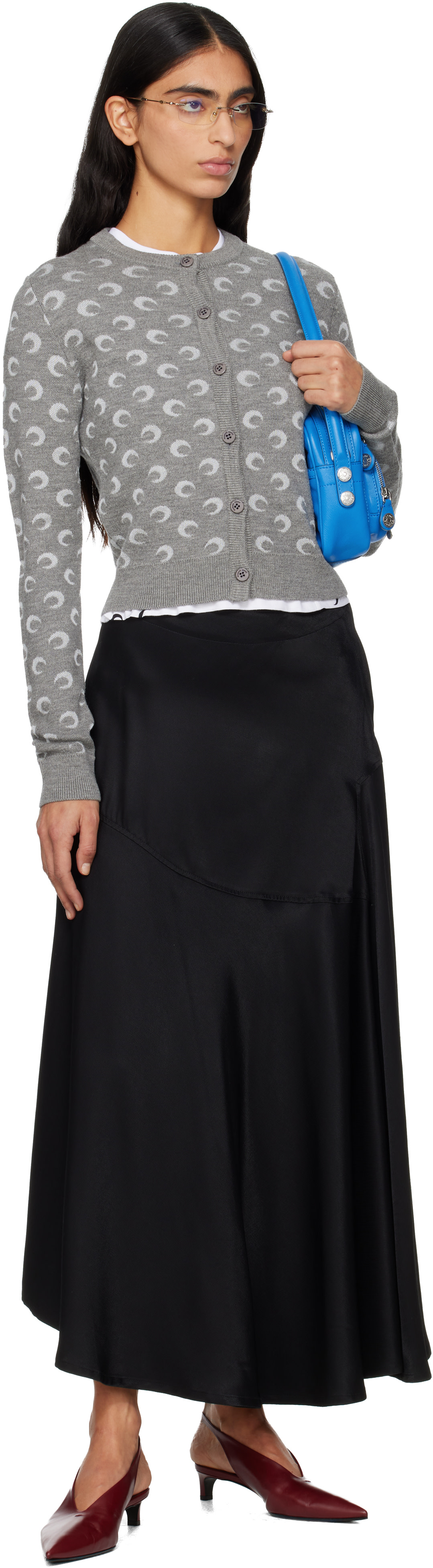 Marine Serre: Gray Moon Jacquard Knit Fitted Cardigan | SSENSE