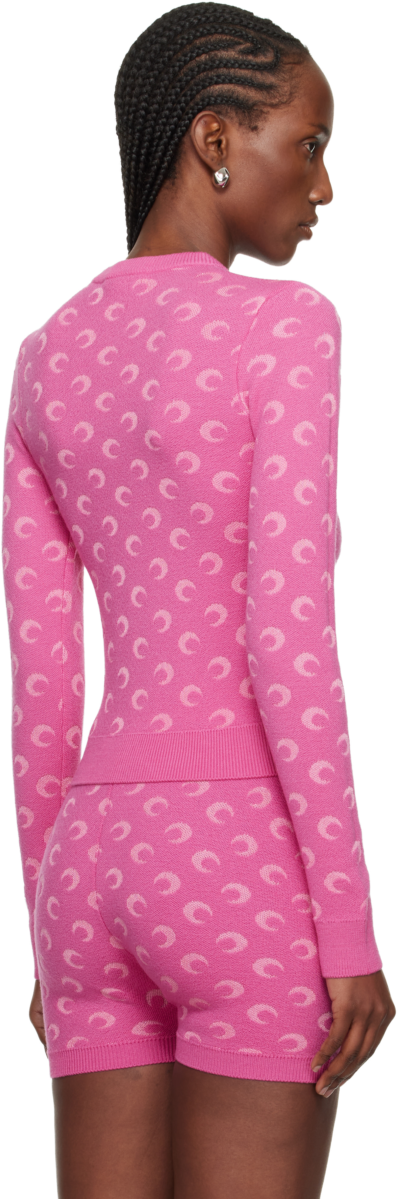 Marine Serre: Pink Moon Jacquard Knit Fitted Crewneck Sweater