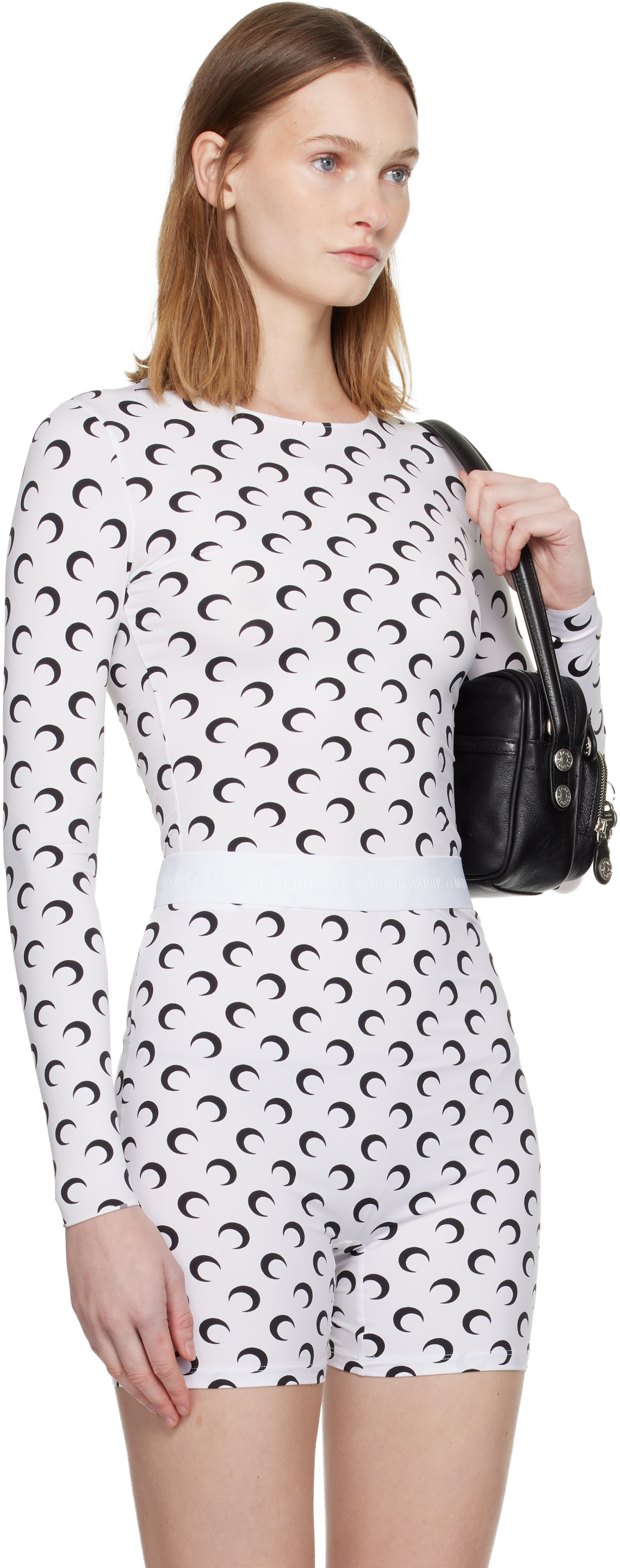 Marine Serre: White Recycled Moon Jersey Second Skin Crewneck T 