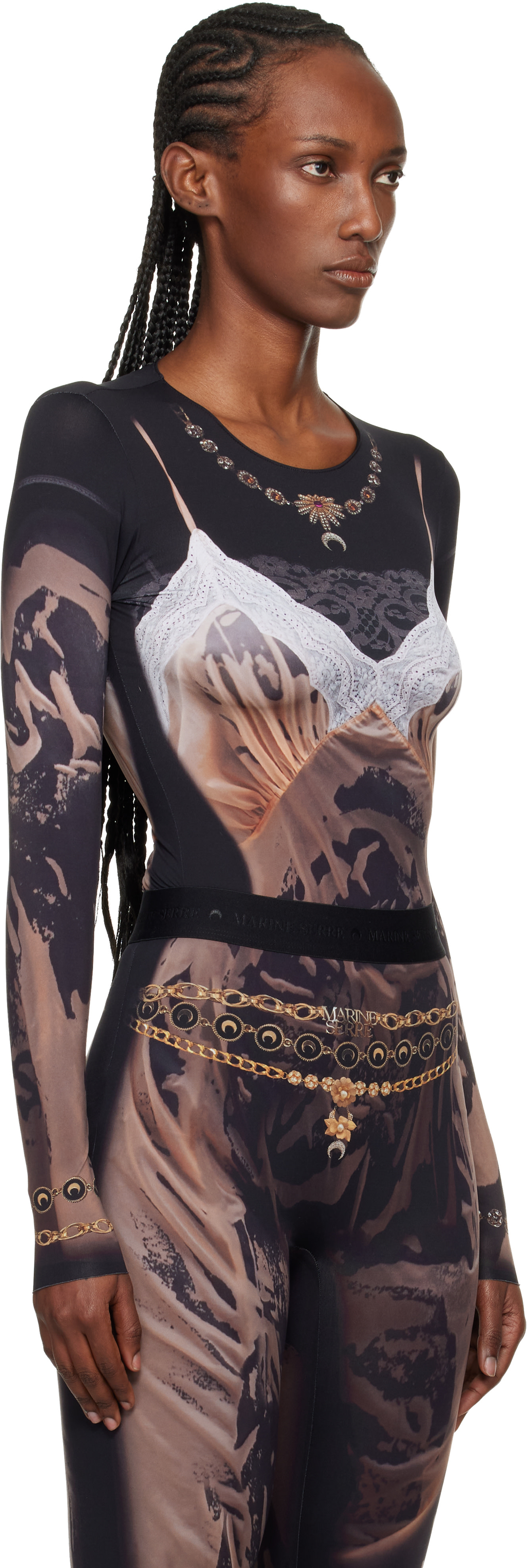 Marine Serre: SSENSE Exclusive Black Wet Nuisette Printed Jersey