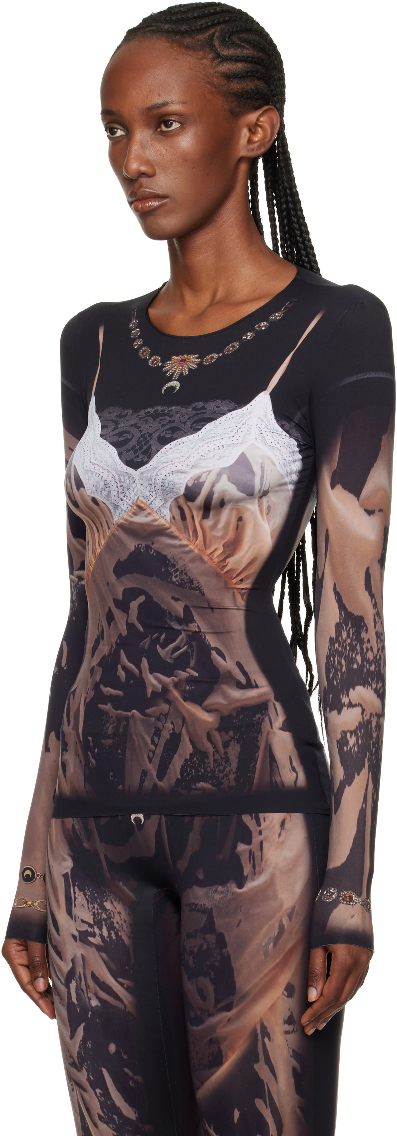 Marine Serre: SSENSE Exclusive Black Wet Nuisette Printed Jersey