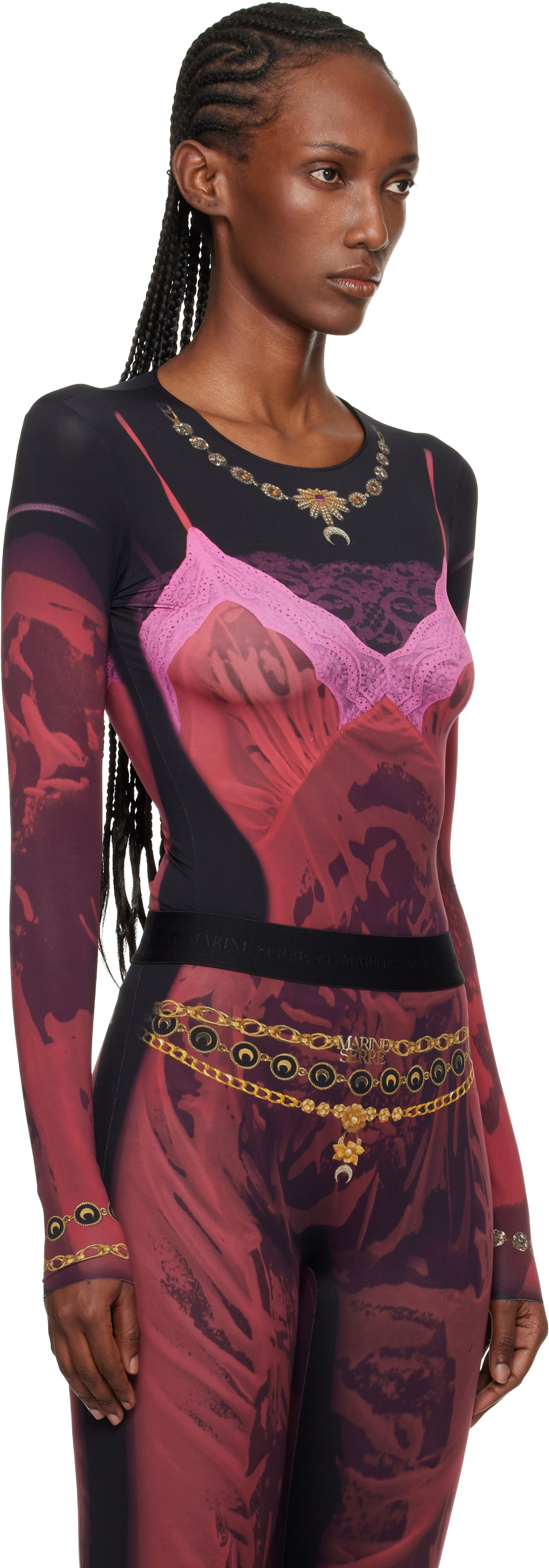 Marine Serre: Red & Black Wet Nuisette Printed Jersey LS T-shirt