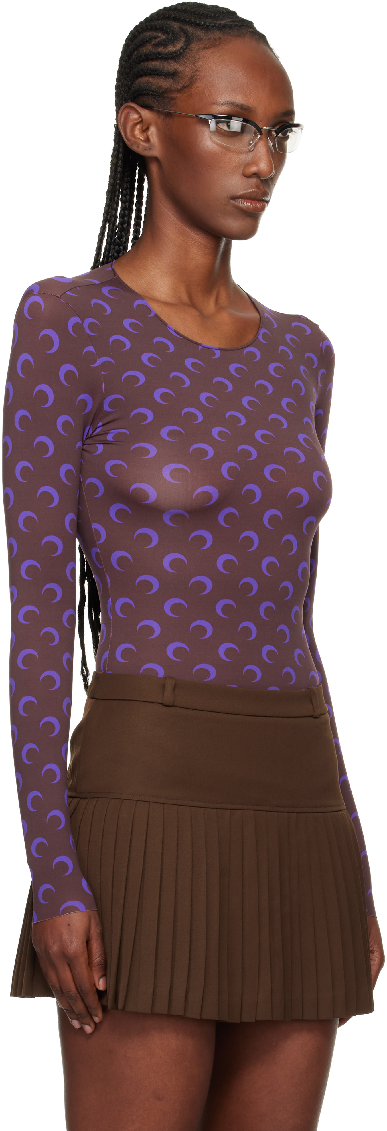 Marine Serre: Brown & Purple Moon Printed Jersey LS T-shirt