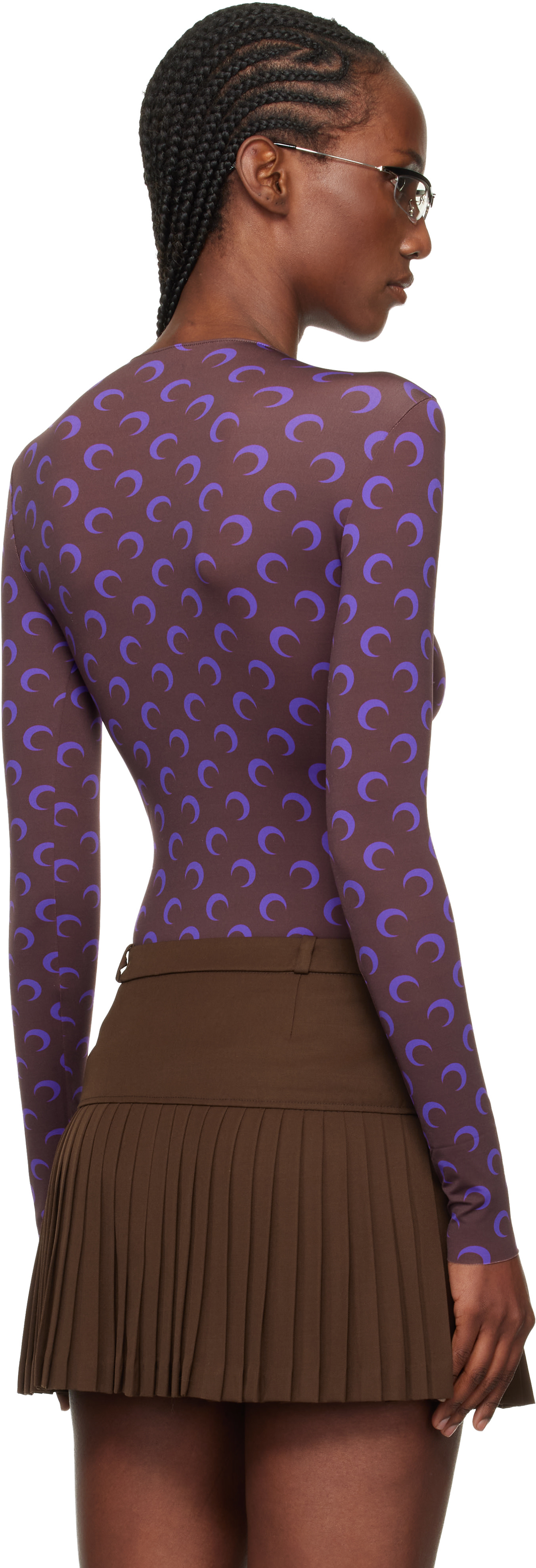 Marine Serre: Brown & Purple Moon Printed Jersey LS T-shirt | SSENSE