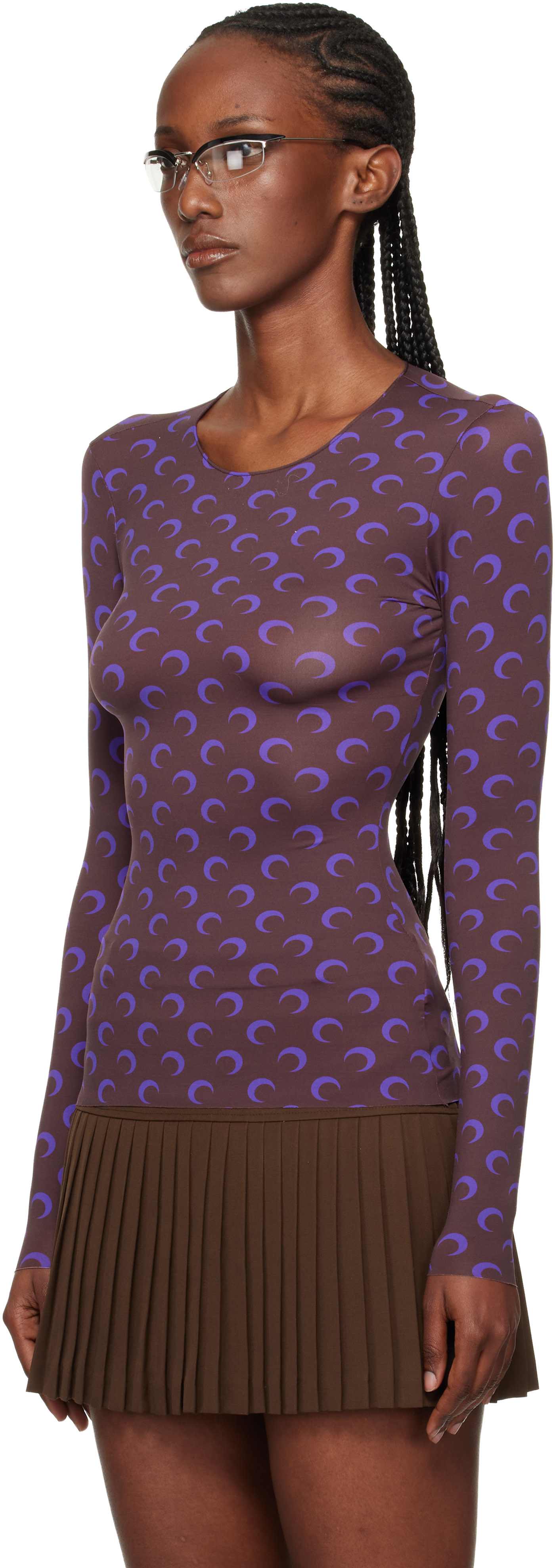 Marine Serre: Brown & Purple Moon Printed Jersey LS T-shirt