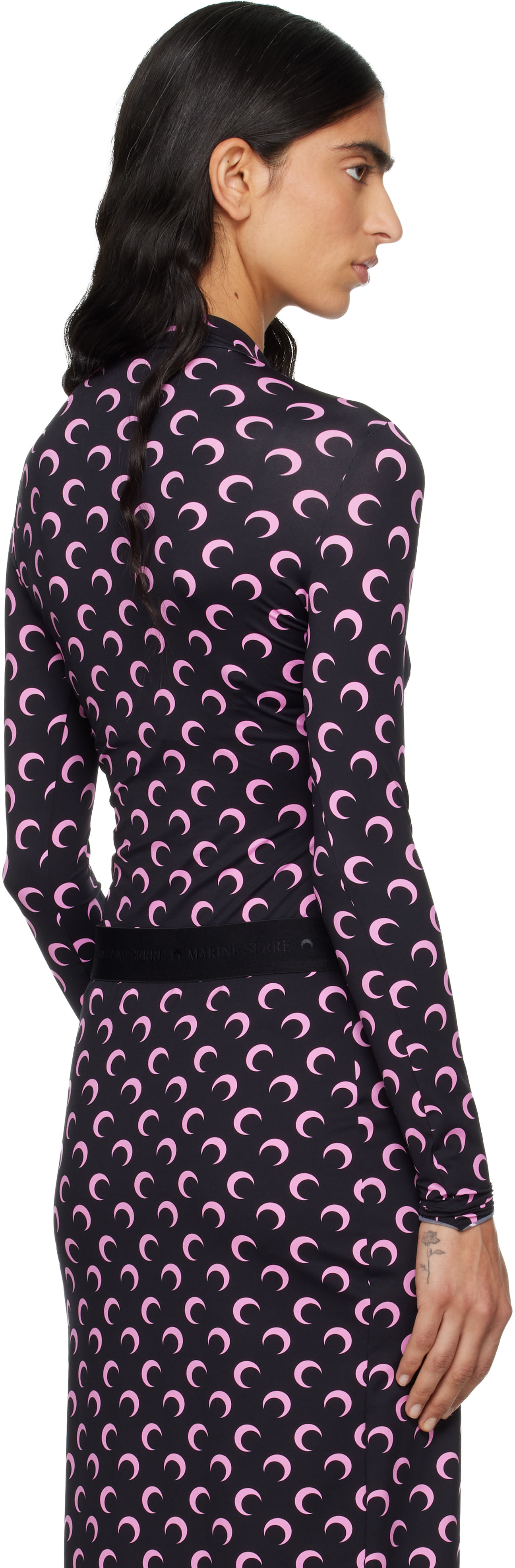 Marine Serre: Black Recycled Moon Jersey Second Skin T-shirt | SSENSE