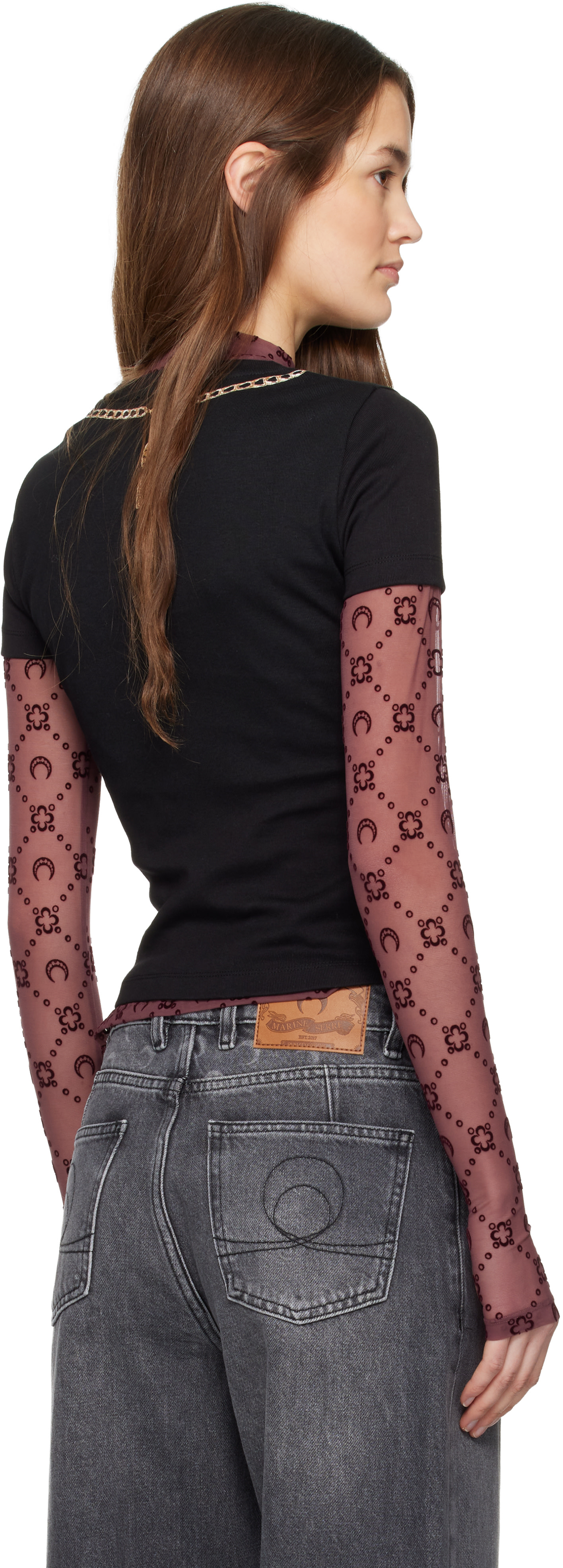 Marine Serre: Black Trompe L'Oeil Jewelry Jersey Baby Fit T-shirt