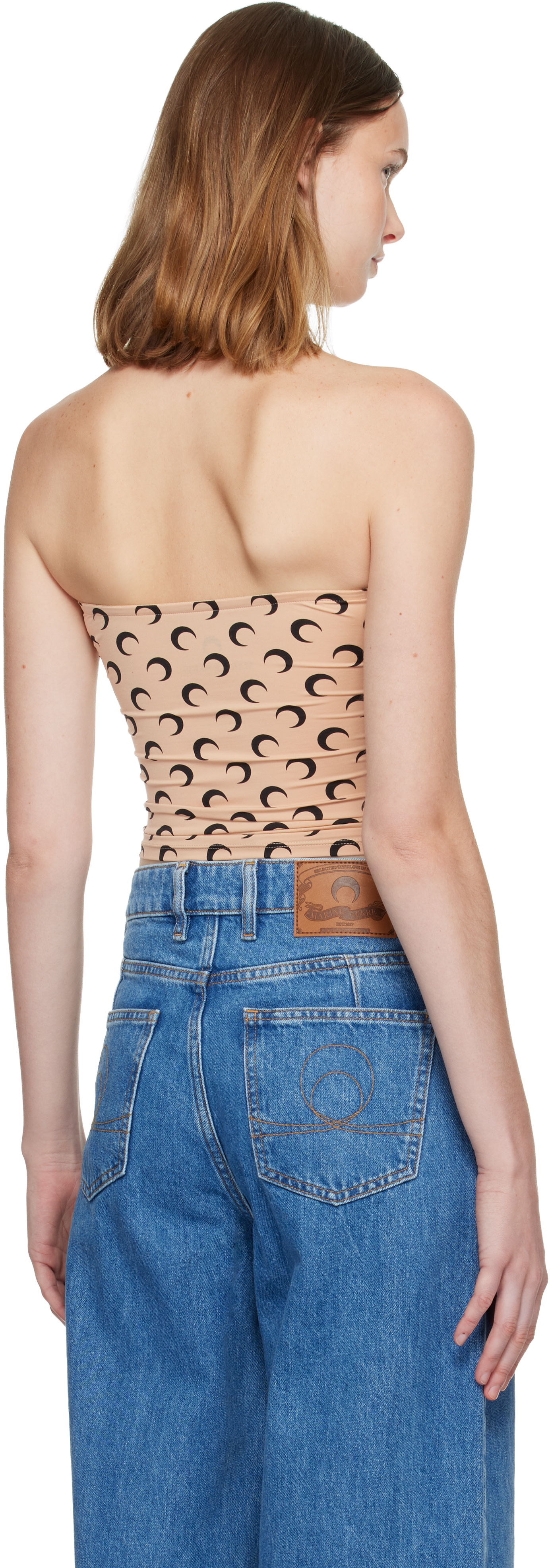 Marine Serre: Tan Moon Printed Jersey Second Skin Tube Top | SSENSE